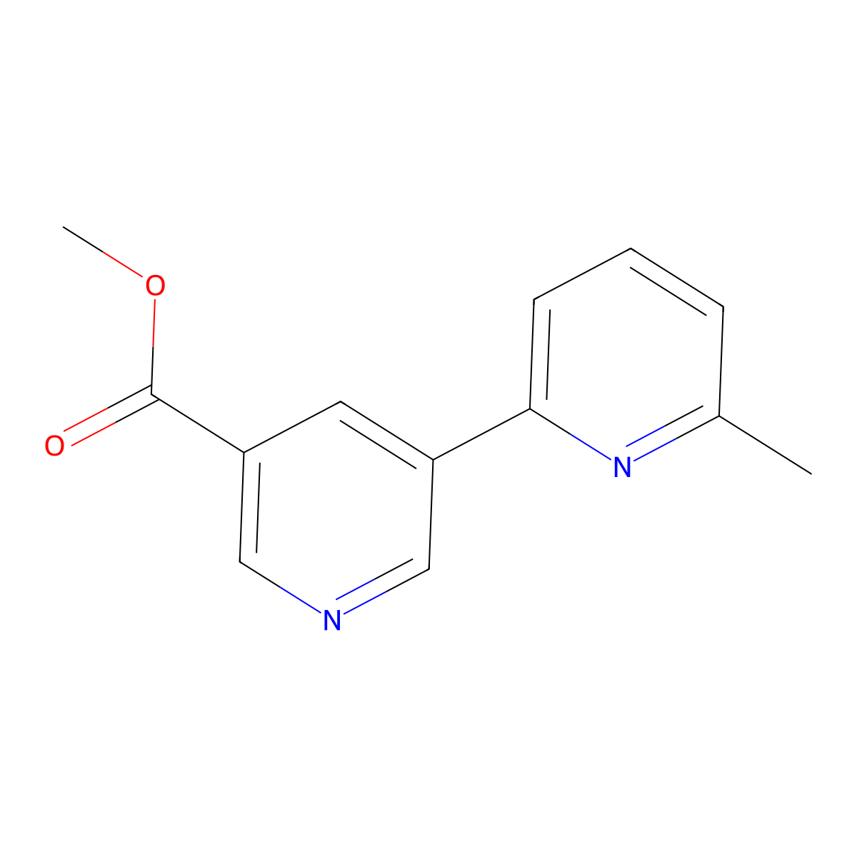 Methyl 6-methyl-[2,3'-bipyridine]-5'-carboxylate molecular structure, CAS 1346686-80-3