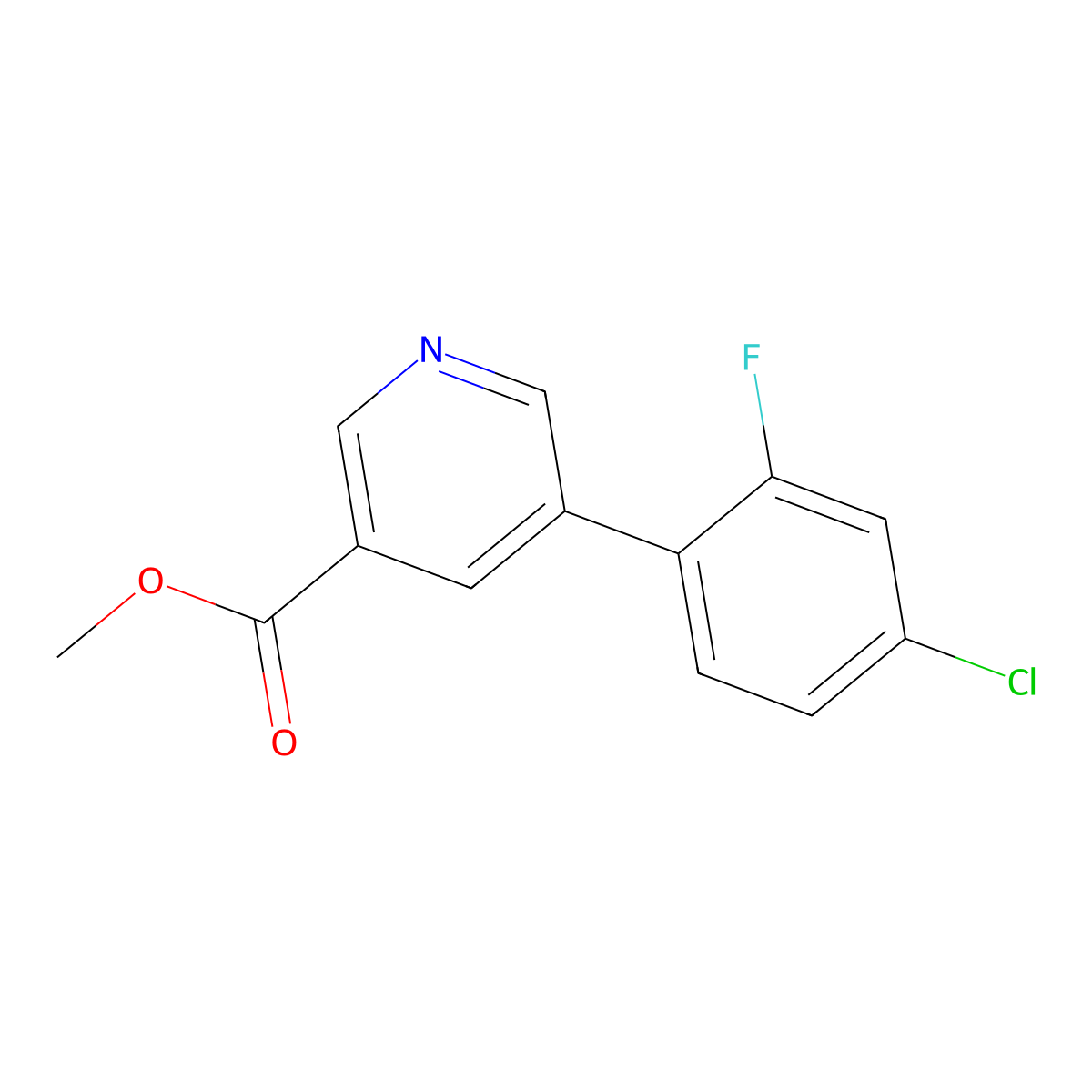 Methyl 5-(4-chloro-2-fluorophenyl)nicotinate molecular structure, CAS 1346691-87-9