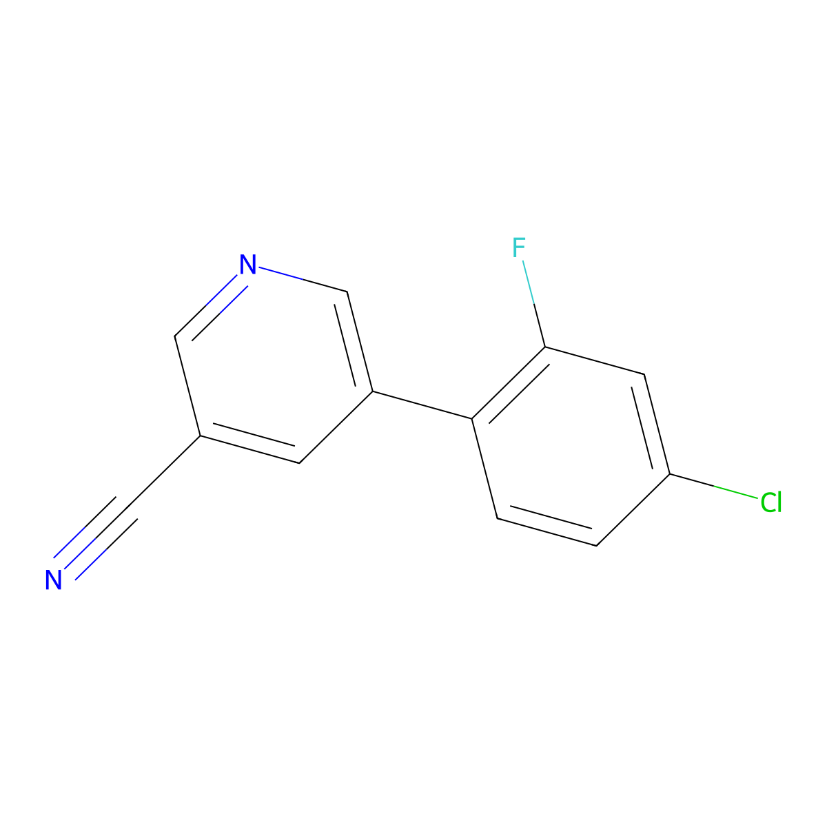 5-(4-Chloro-2-fluorophenyl)nicotinonitrile molecular structure, CAS 1346691-89-1