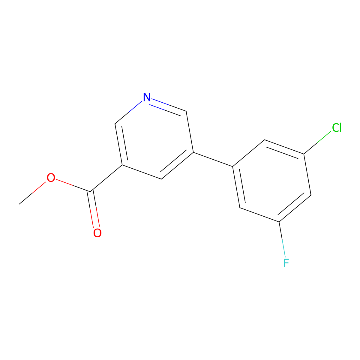Methyl 5-(3-chloro-5-fluorophenyl)nicotinate molecular structure, CAS 1346692-16-7