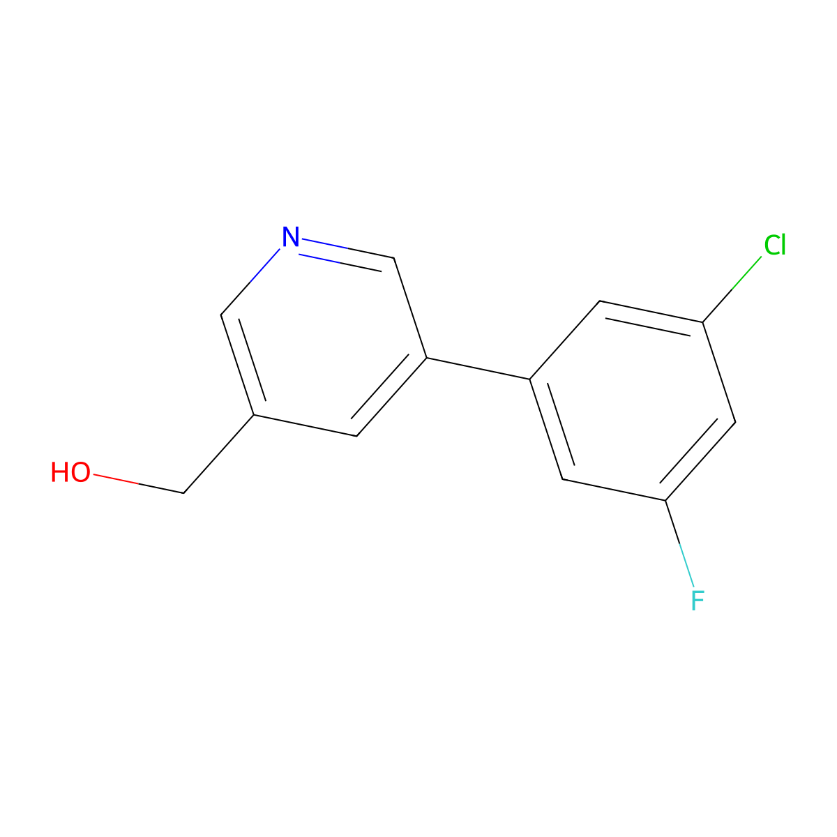 (5-(3-Chloro-5-fluorophenyl)pyridin-3-yl)methanol molecular structure, CAS 1346692-19-0