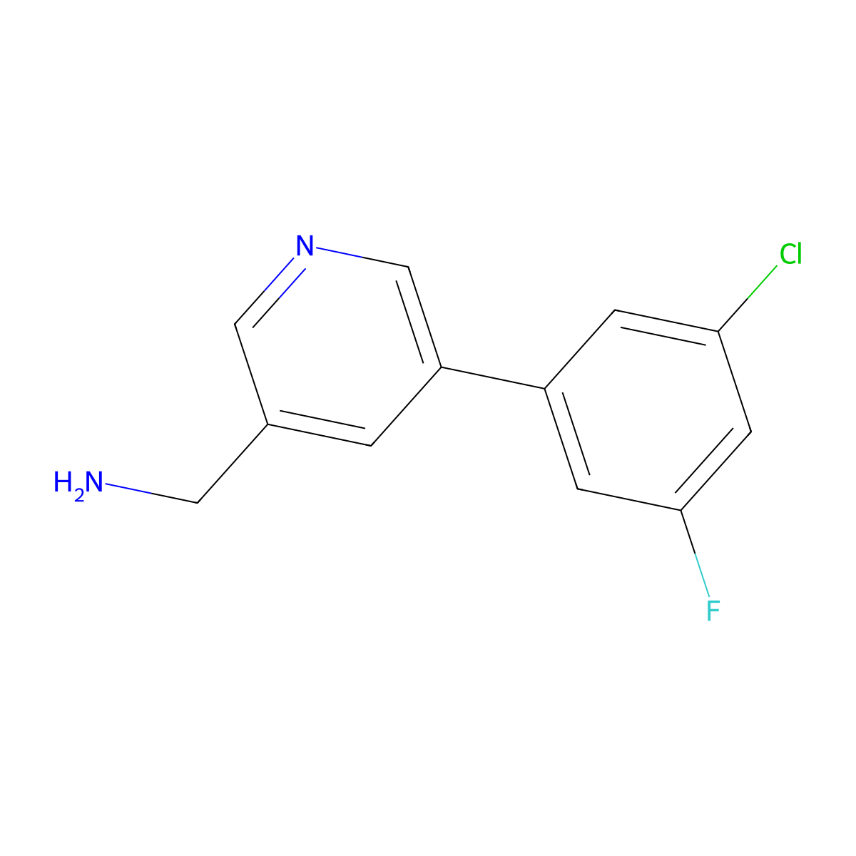 (5-(3-Chloro-5-fluorophenyl)pyridin-3-yl)methanamine molecular structure, CAS 1346692-21-4