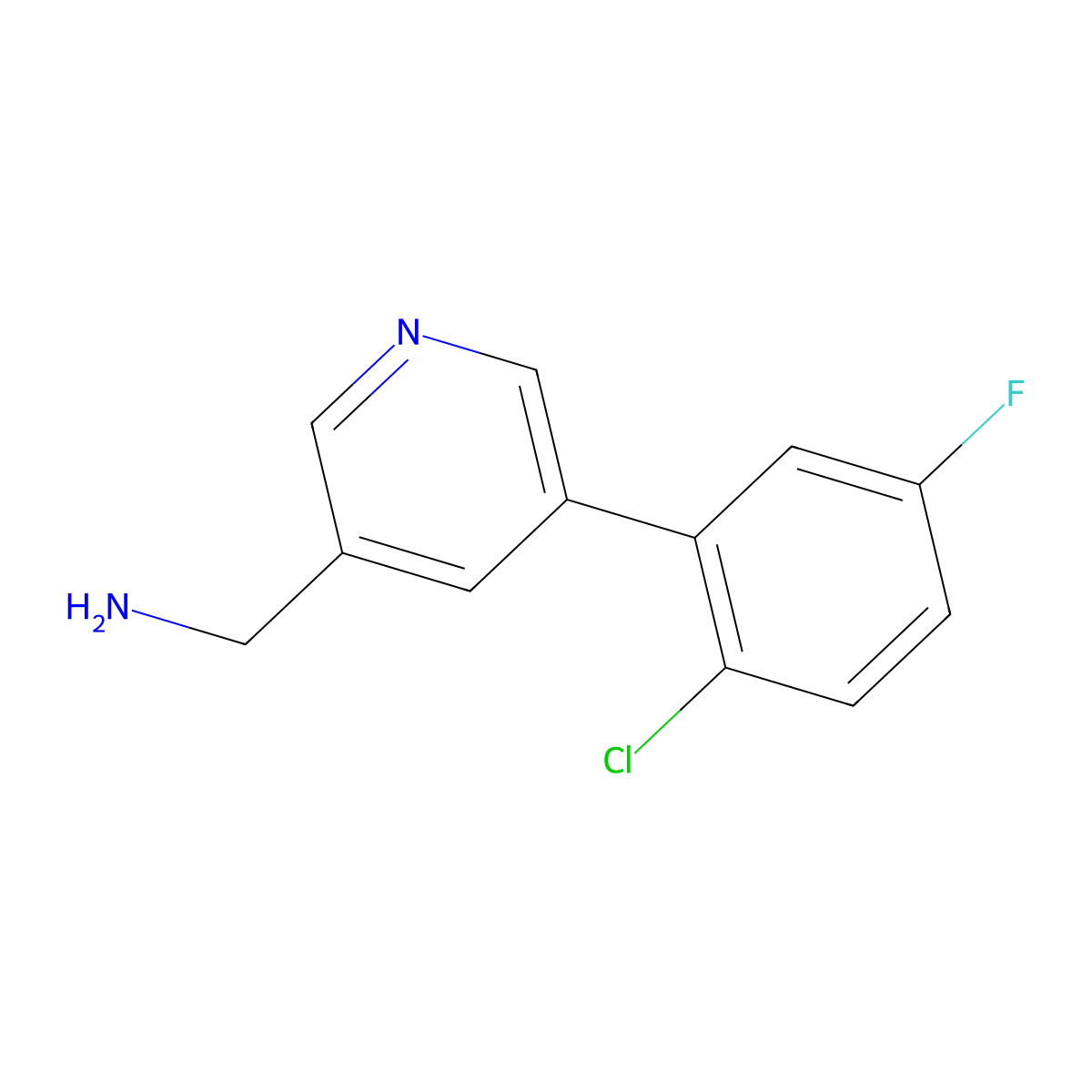 (5-(2-Chloro-5-fluorophenyl)pyridin-3-yl)methanamine molecular structure, CAS 1346692-32-7