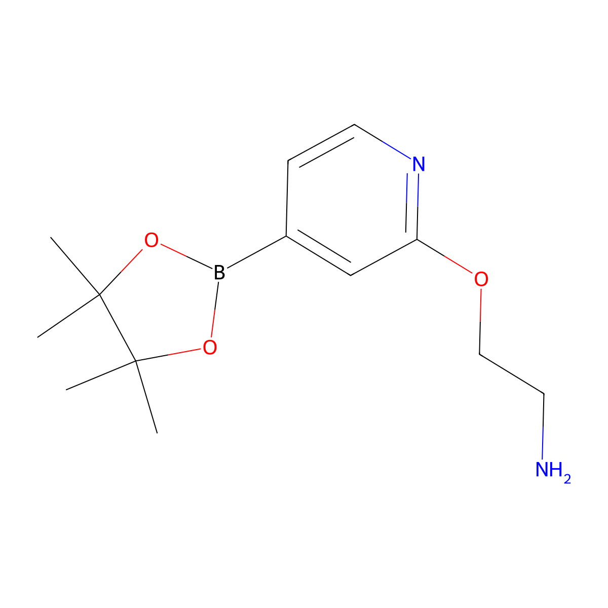 2-((4-(4,4,5,5-Tetramethyl-1,3,2-dioxaborolan-2-yl)pyridin-2-yl)oxy)ethanamine molecular structure, CAS 1346697-26-4