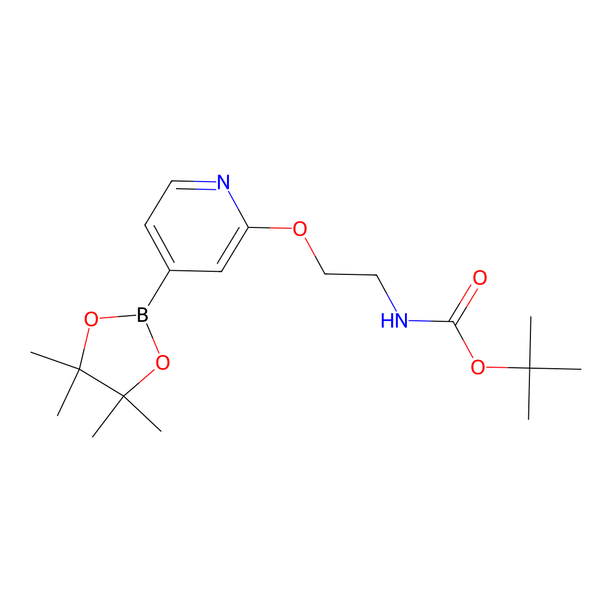 Tert-butyl (2-((4-(4,4,5,5-tetramethyl-1,3,2-dioxaborolan-2-yl)pyridin-2-yl)oxy)ethyl)carbamate molecular structure, CAS 1346697-27-5