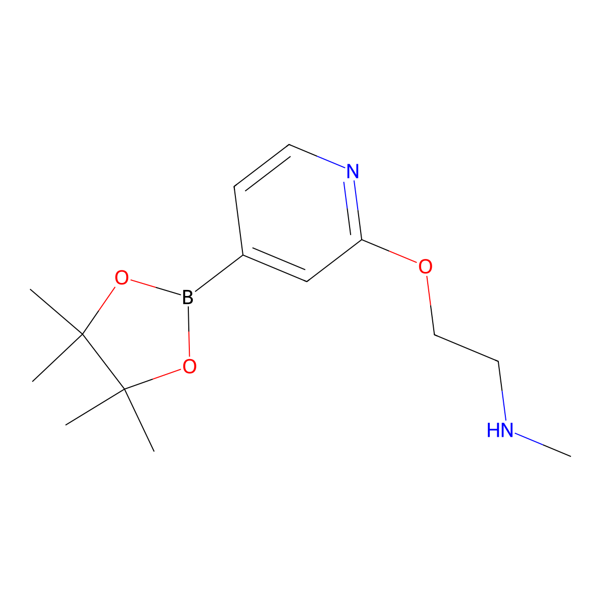 N-Methyl-2-((4-(4,4,5,5-tetramethyl-1,3,2-dioxaborolan-2-yl)pyridin-2-yl)oxy)ethanamine molecular structure, CAS 1346697-28-6