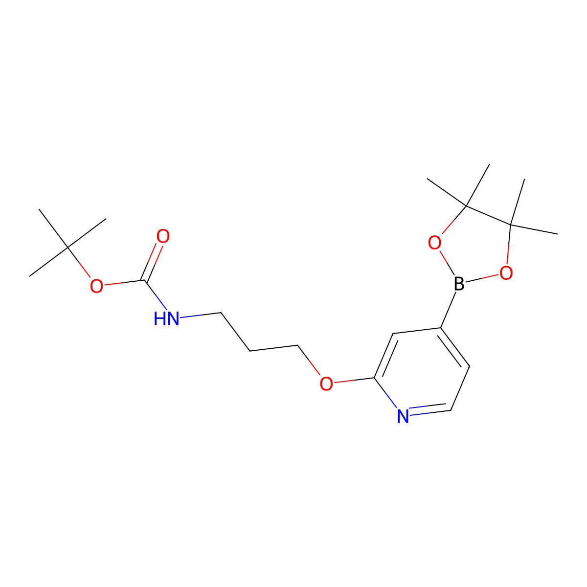 tert-Butyl (3-((4-(4,4,5,5-tetramethyl-1,3,2-dioxaborolan-2-yl)pyridin-2-yl)oxy)propyl)carbamate molecular structure, CAS 1346697-31-1