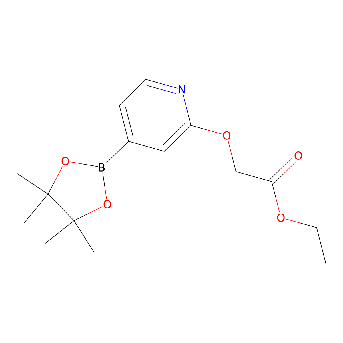 Ethyl 2-((4-(4,4,5,5-tetramethyl-1,3,2-dioxaborolan-2-yl)pyridin-2-yl)oxy)acetate molecular structure, CAS 1346697-35-5