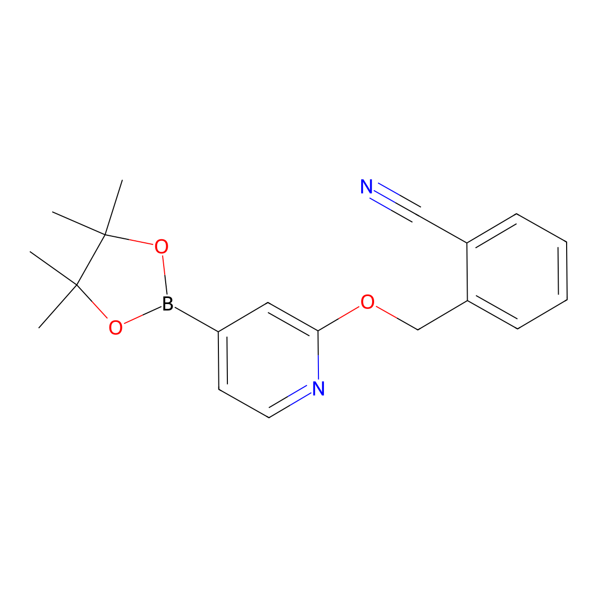 2-(((4-(4,4,5,5-Tetramethyl-1,3,2-dioxaborolan-2-yl)pyridin-2-yl)oxy)methyl)benzonitrile molecular structure, CAS 1346708-12-0