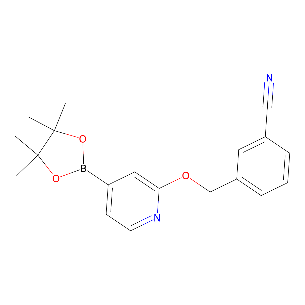 3-(((4-(4,4,5,5-Tetramethyl-1,3,2-dioxaborolan-2-yl)pyridin-2-yl)oxy)methyl)benzonitrile molecular structure, CAS 1346708-13-1