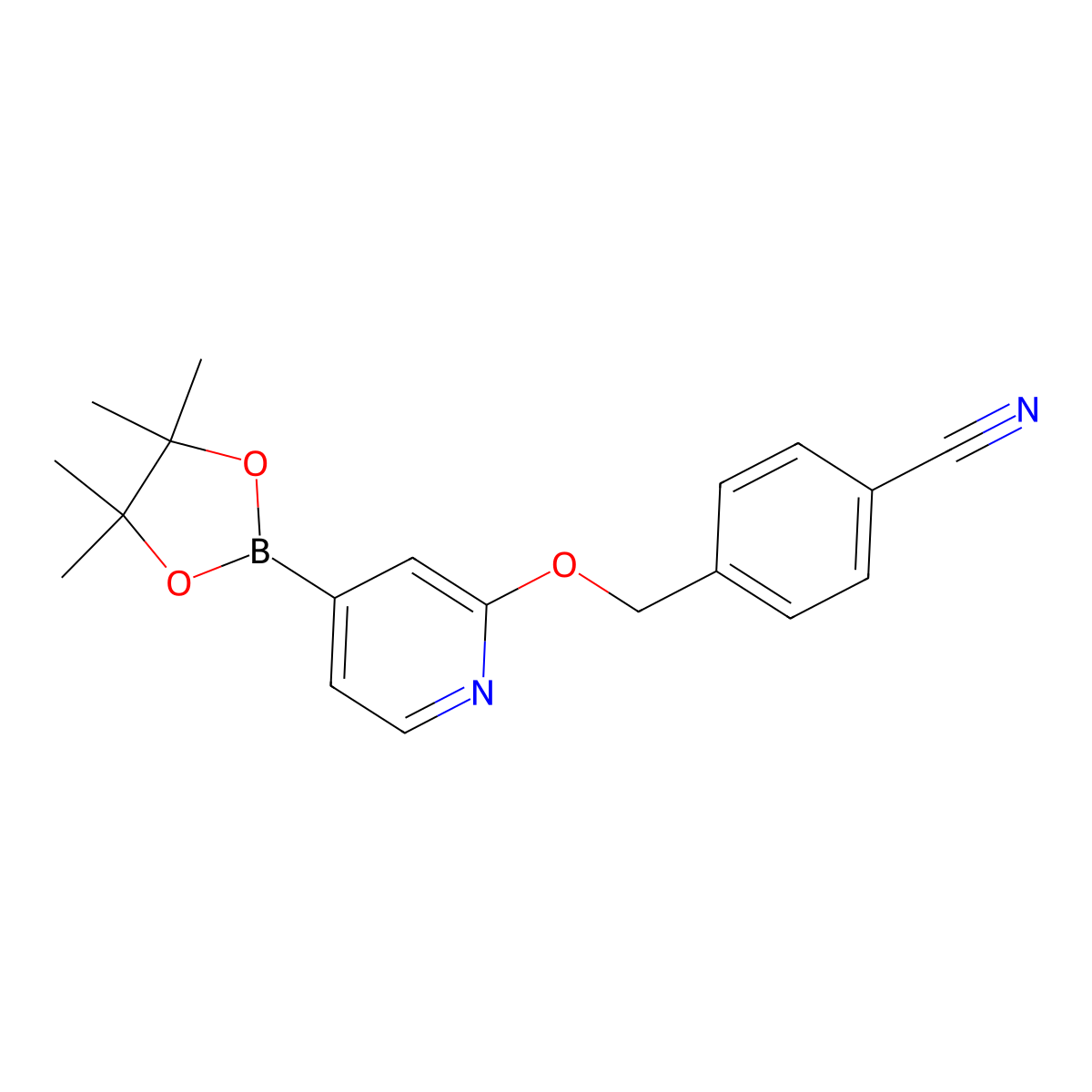 4-(((4-(4,4,5,5-Tetramethyl-1,3,2-dioxaborolan-2-yl)pyridin-2-yl)oxy)methyl)benzonitrile molecular structure, CAS 1346708-14-2