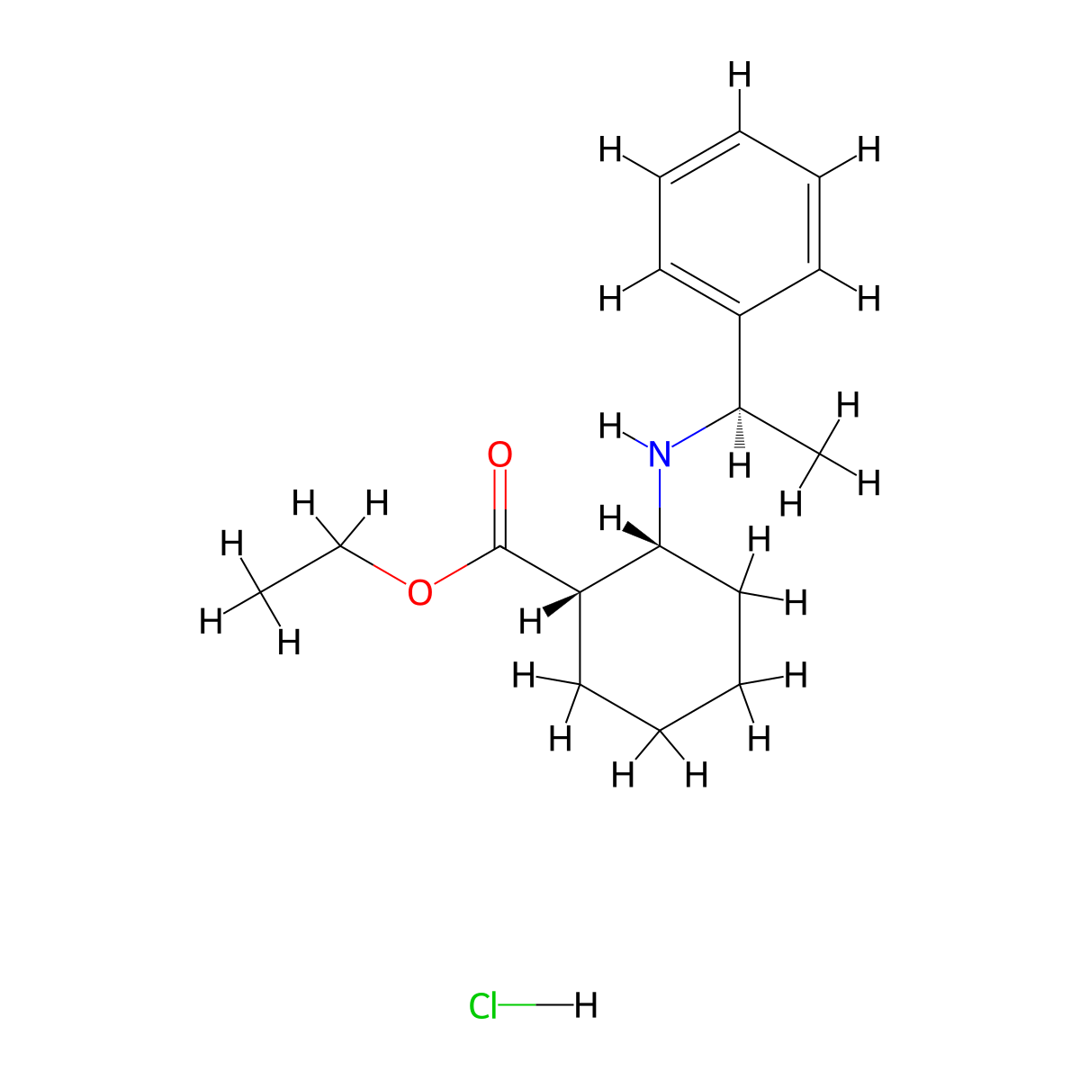 (1S,2R)-Ethyl 2-(((R)-1-phenylethyl)amino)cyclohexanecarboxylate hydrochloride molecular structure, CAS 1346773-51-0