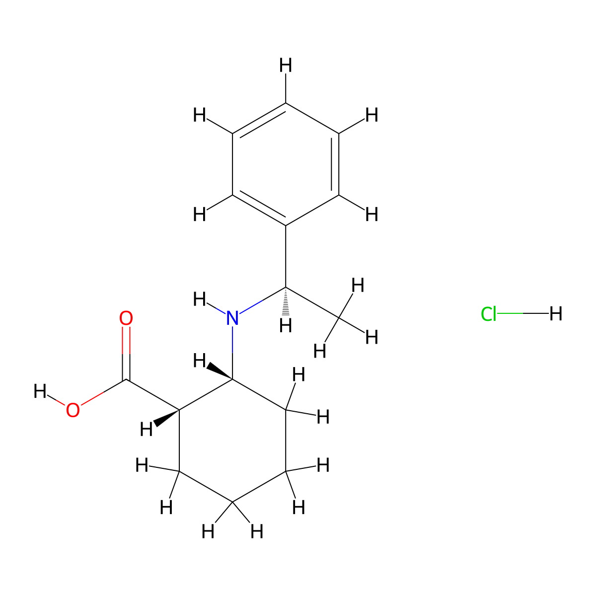 (1S,2R)-2-(((R)-1-Phenylethyl)amino)cyclohexanecarboxylic acid hydrochloride molecular structure, CAS 1346773-54-3
