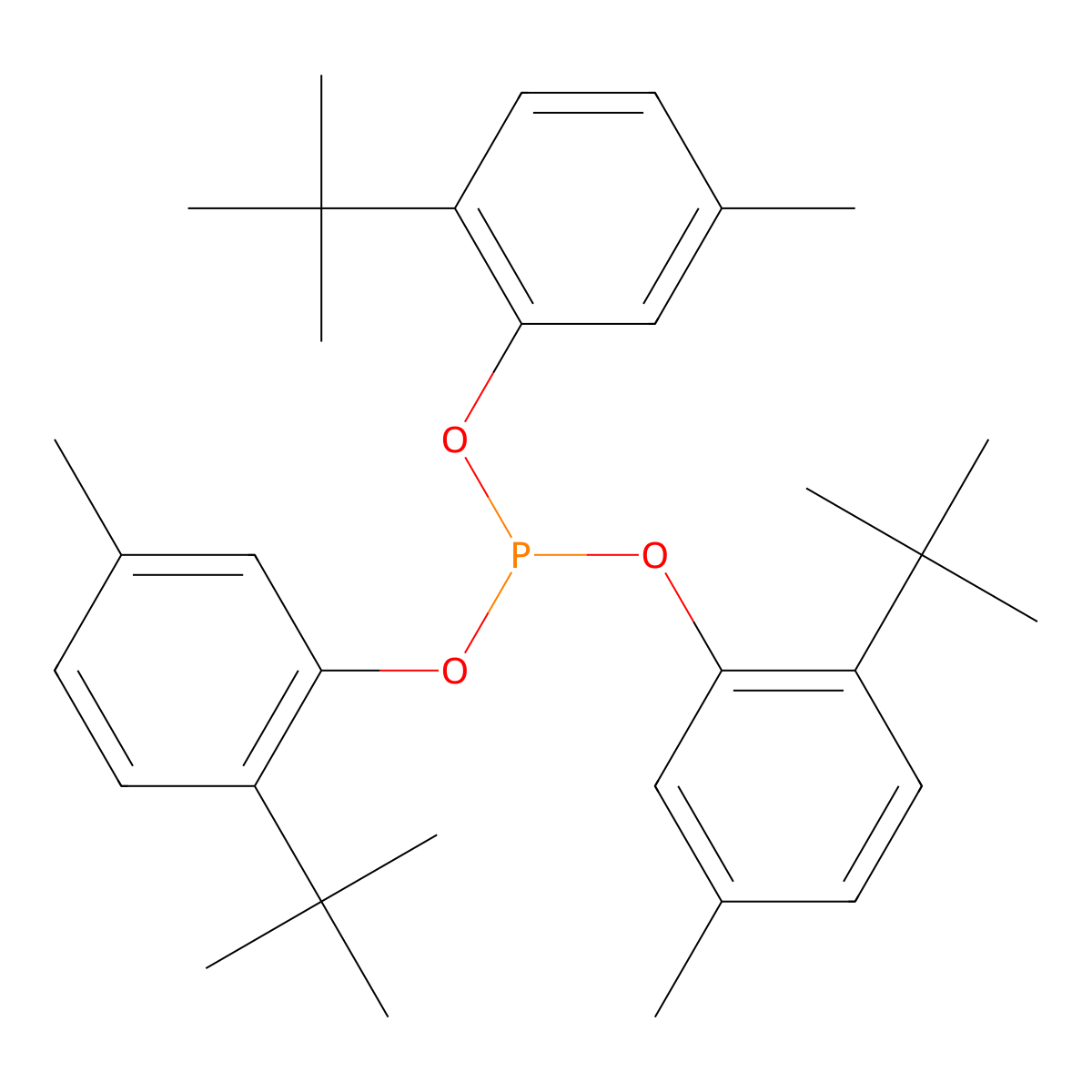 Tris(6-tert-butyl-m-tolyl) phosphite molecular structure, CAS 13468-92-3