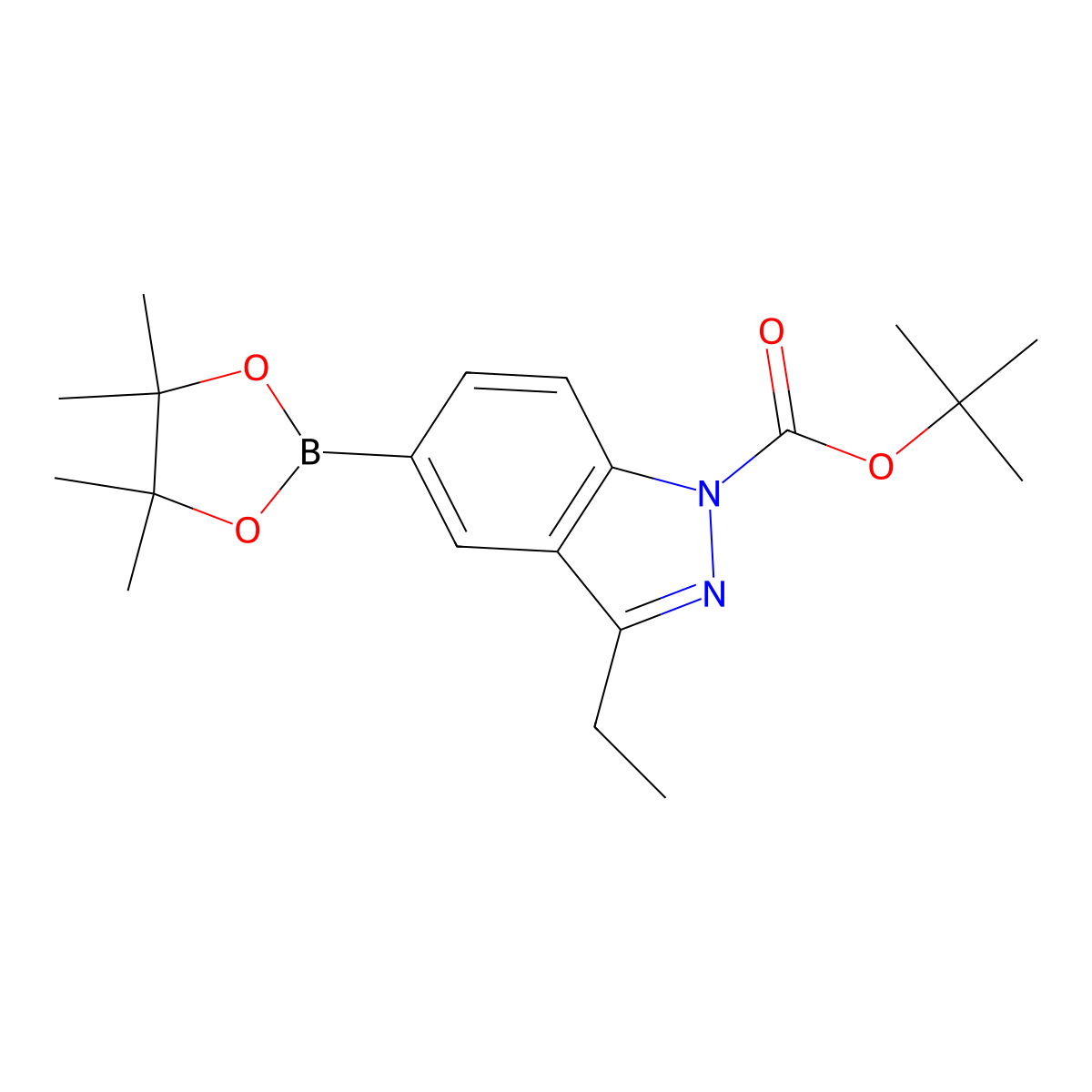 tert-butyl 3-ethyl-5-(4,4,5,5-tetramethyl-1,3,2-dioxaborolan-2-yl)-1H-indazole-1-carboxylate molecular structure, CAS 1346808-87-4