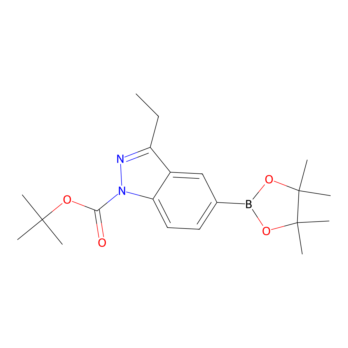 tert-butyl 3-ethyl-5-(4,4,5,5-tetramethyl-1,3,2-dioxaborolan-2-yl)-1H-indazole-1-carboxylate molecular structure, CAS 1346808-87-4