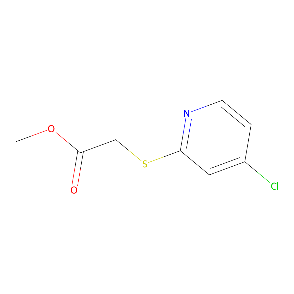 Methyl 2-((4-chloropyridin-2-yl)thio)acetate molecular structure, CAS 1346809-16-2