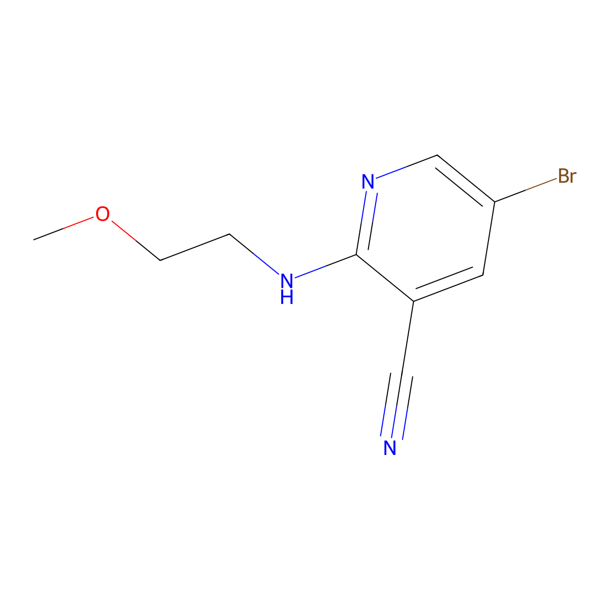 5-Bromo-2-((2-methoxyethyl)amino)nicotinonitrile molecular structure, CAS 1346809-46-8