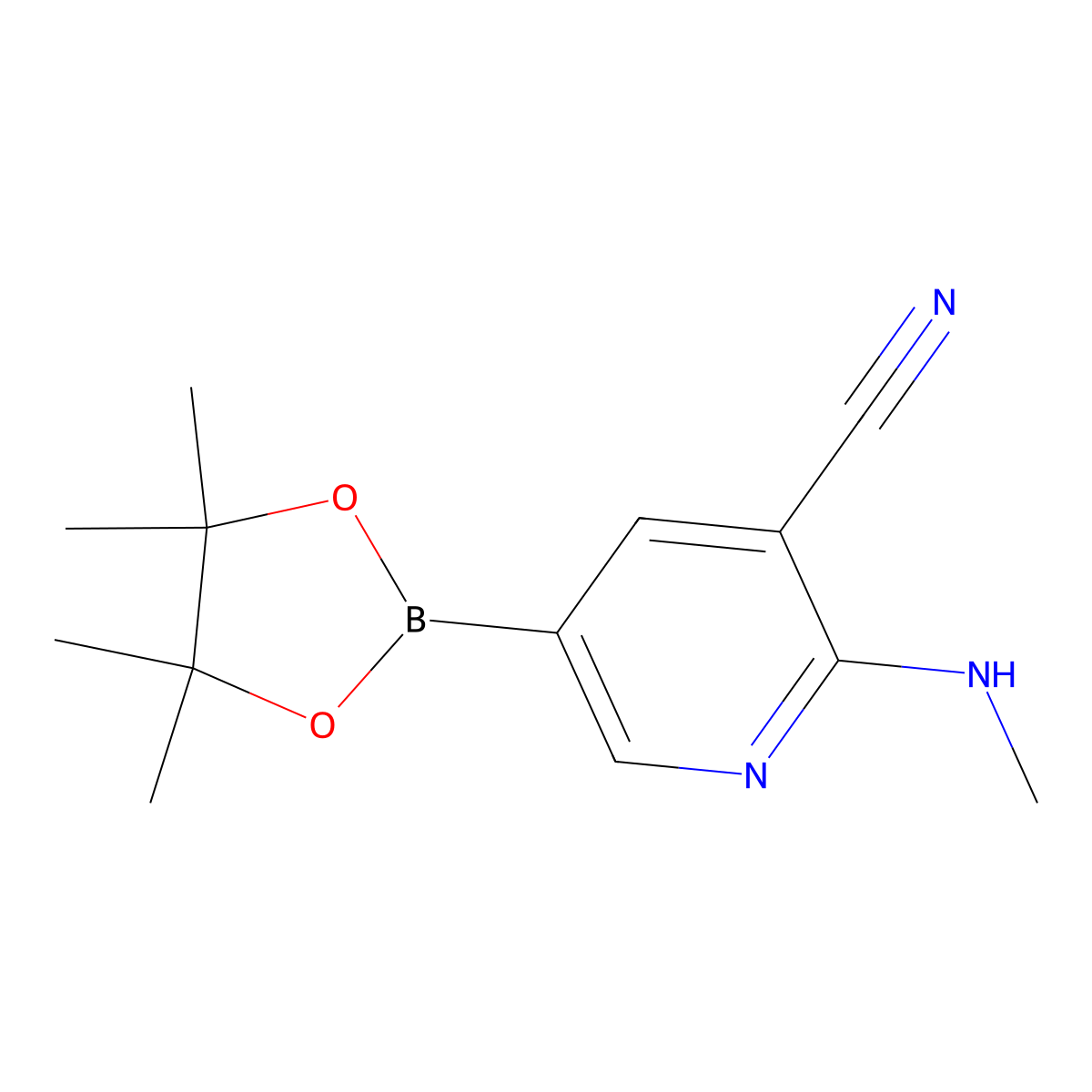 2-(Methylamino)-5-(4,4,5,5-tetramethyl-1,3,2-dioxaborolan-2-yl)nicotinonitrile molecular structure, CAS 1346809-48-0
