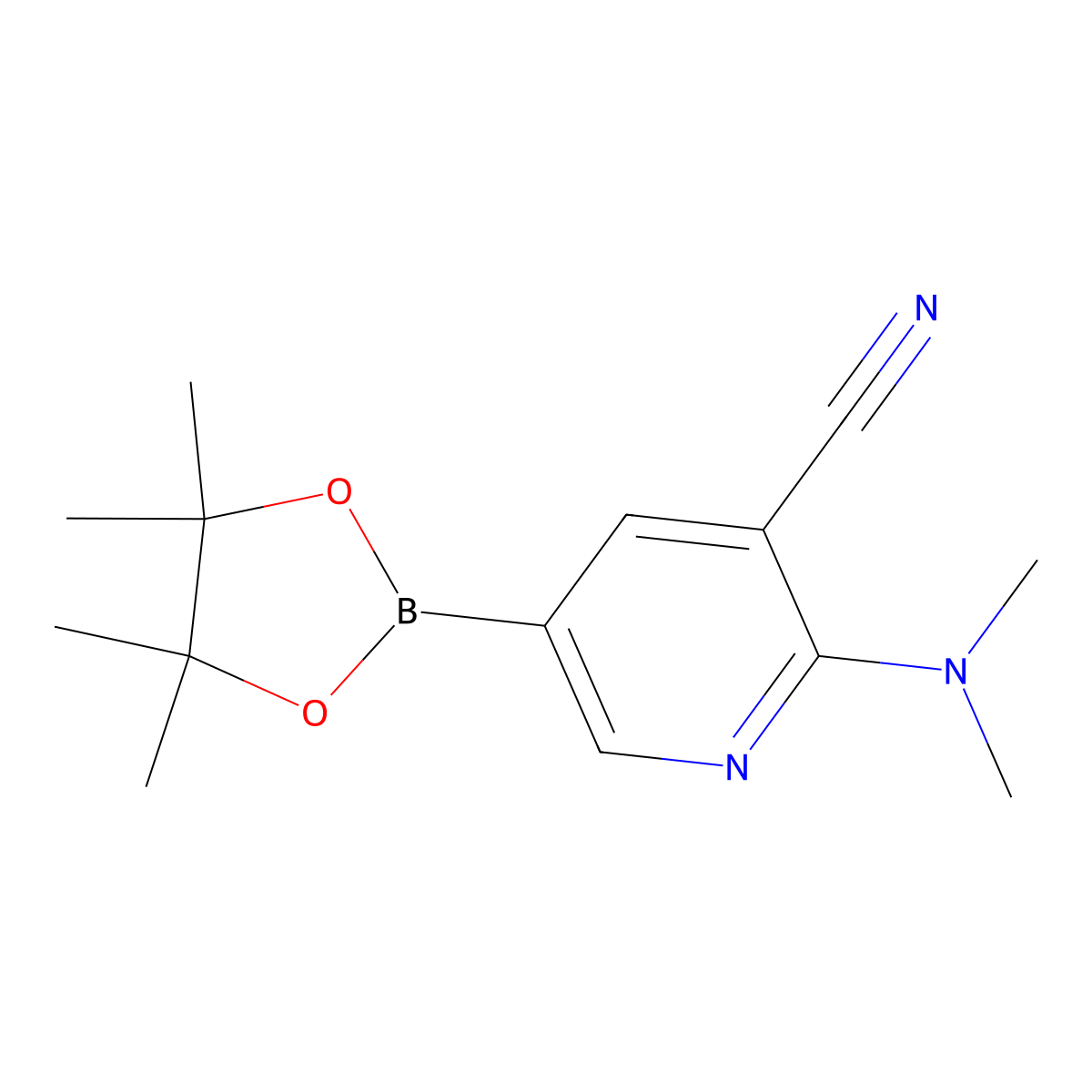 2-(Dimethylamino)-5-(4,4,5,5-tetramethyl-1,3,2-dioxaborolan-2-yl)nicotinonitrile molecular structure, CAS 1346809-50-4