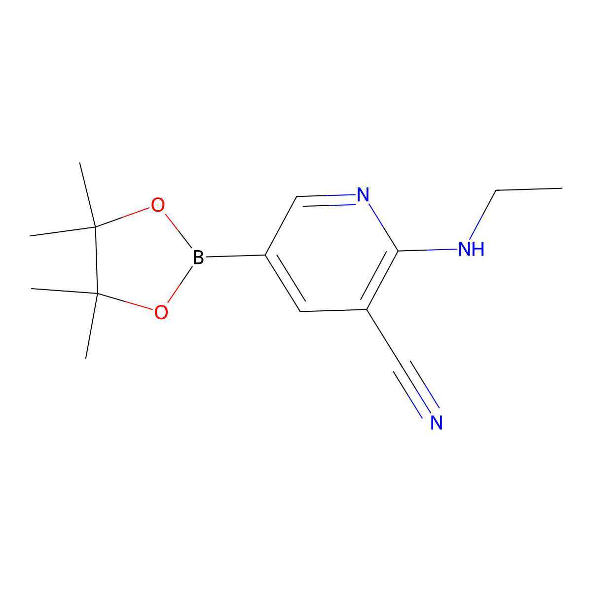 2-(Ethylamino)-5-(4,4,5,5-tetramethyl-1,3,2-dioxaborolan-2-yl)nicotinonitrile molecular structure, CAS 1346809-52-6