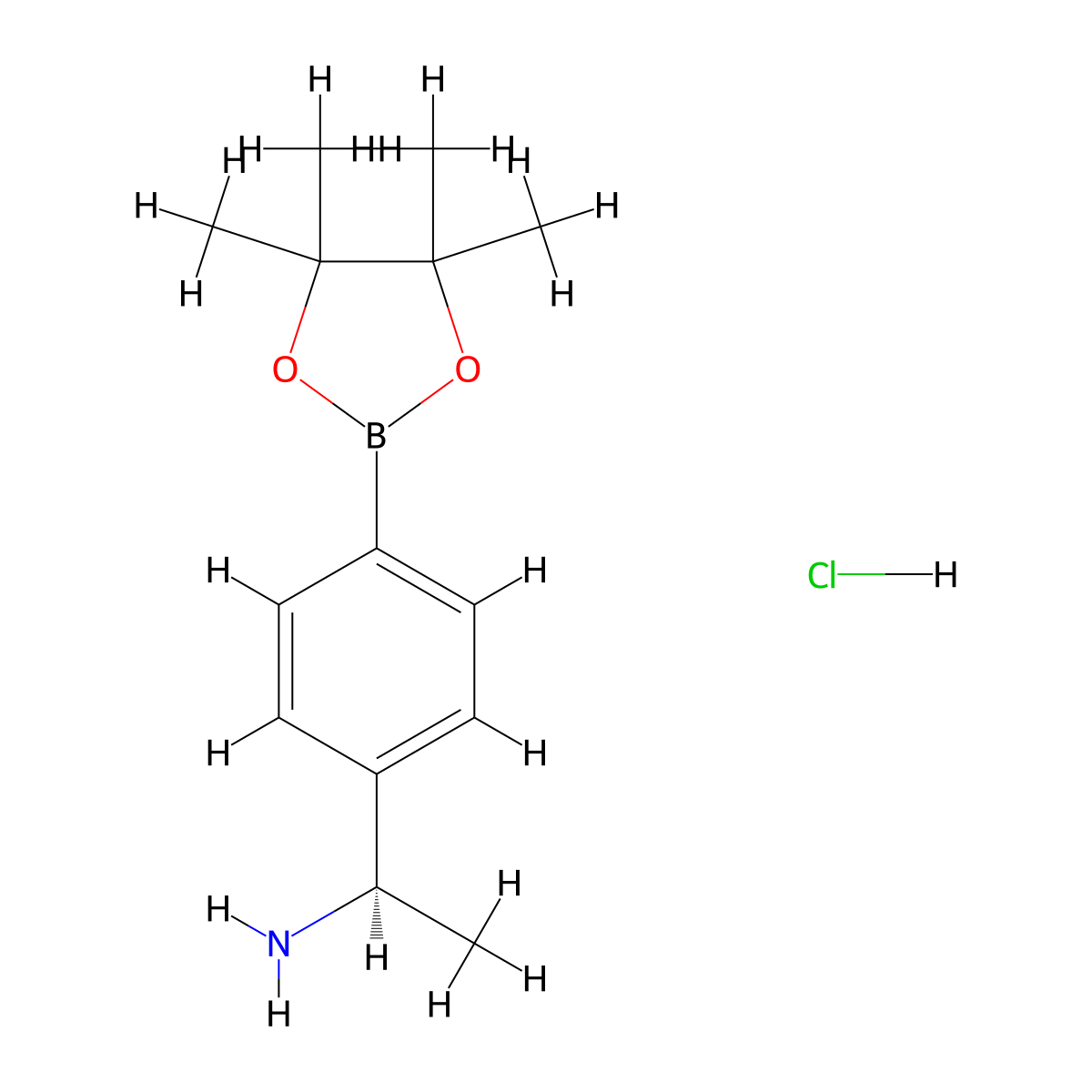 (R)-1-(4-(4,4,5,5-Tetramethyl-1,3,2-dioxaborolan-2-yl)phenyl)ethan-1-amine hydrochloride molecular structure, CAS 1346819-06-4