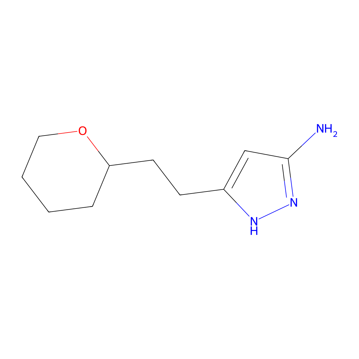 3-[2-(oxan-2-yl)ethyl]-1H-pyrazol-5-amine molecular structure, CAS 1346851-22-6