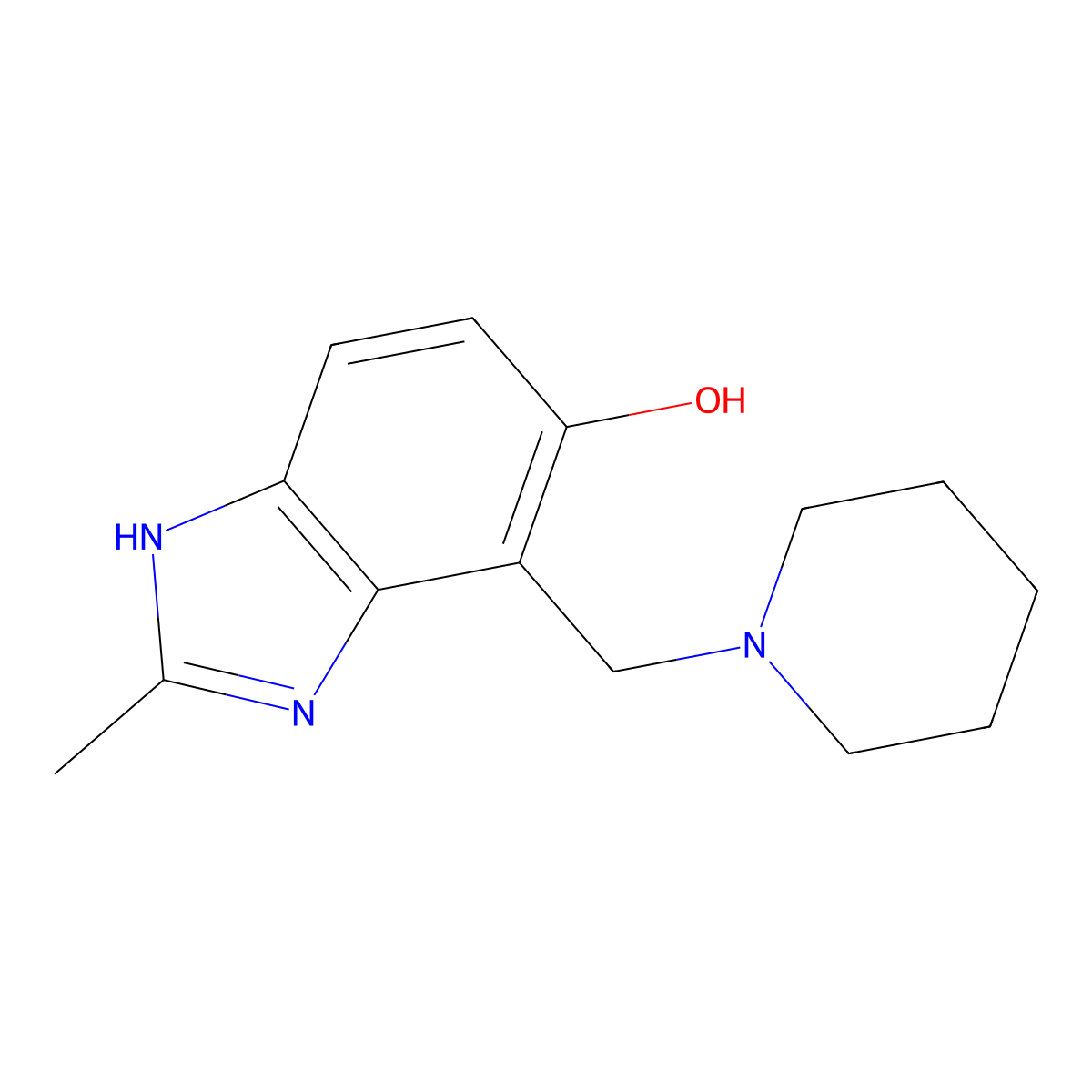 2-Methyl-7-(piperidin-1-ylmethyl)-1H-benzo[d]imidazol-6-ol molecular structure, CAS 134687-30-2
