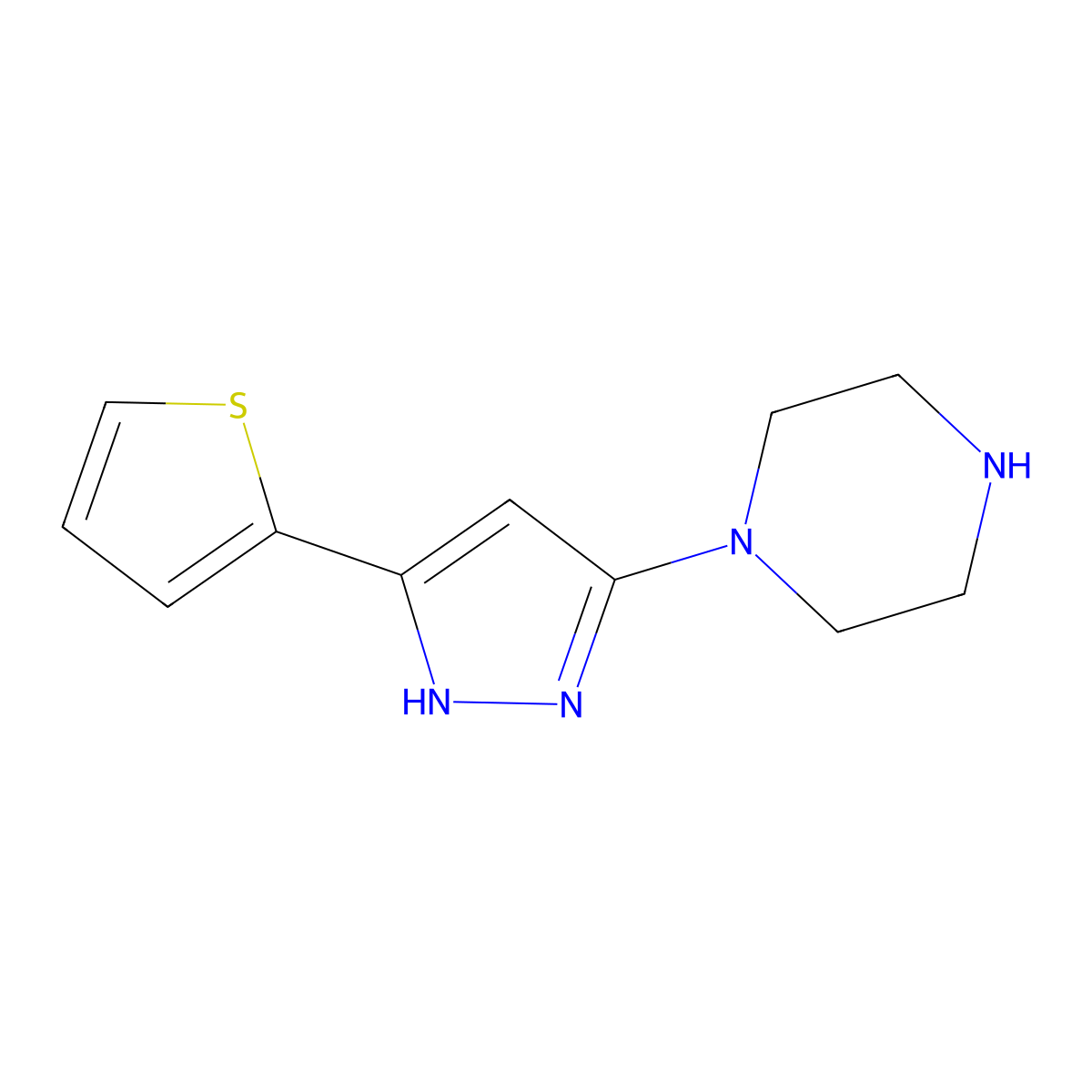 1-[3-(2-thienyl)-1H-pyrazol-5-yl]piperazine molecular structure, CAS 1346942-01-5