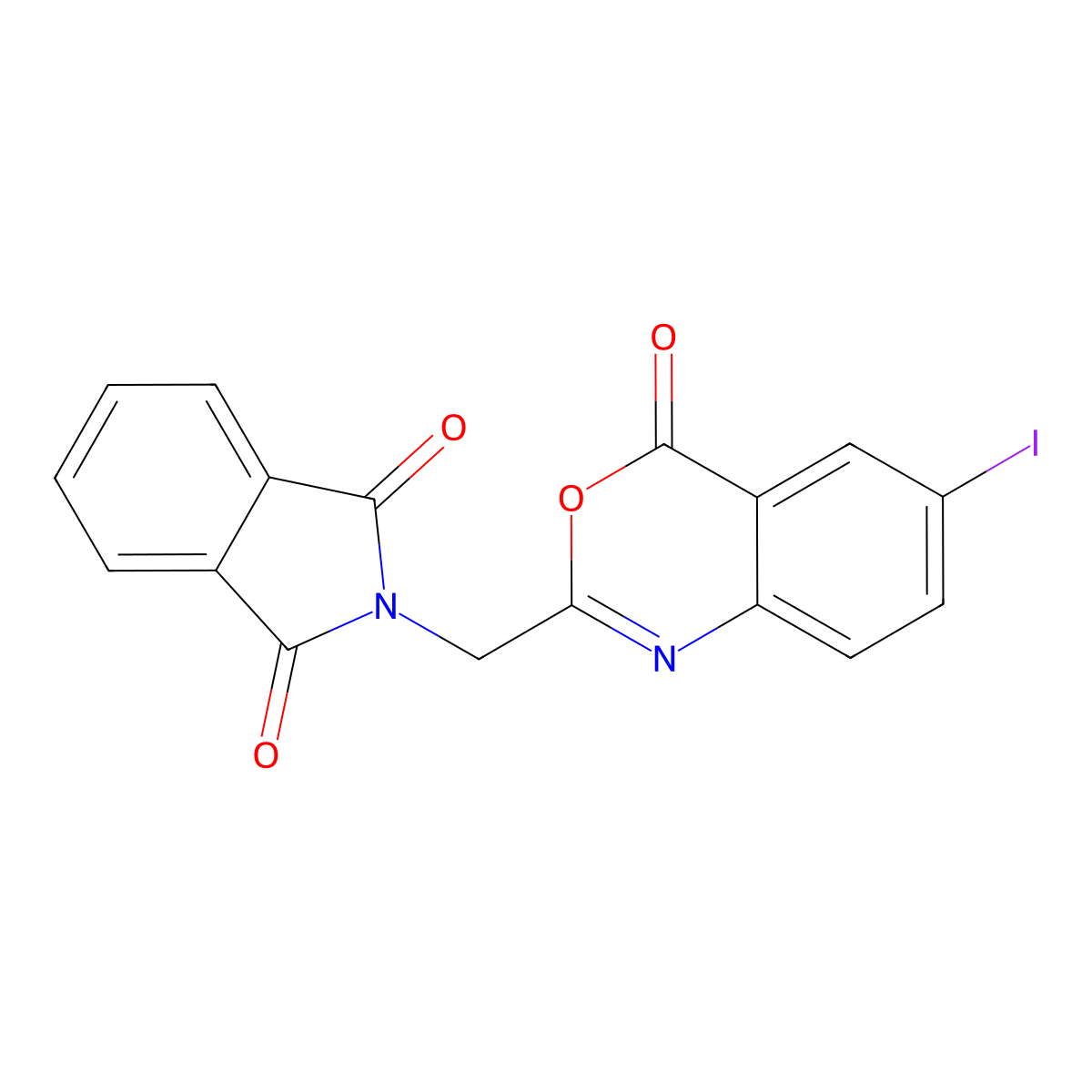 1H-Isoindole-1,3(2H)-dione, 2-((6-iodo-4-oxo-4H-3,1-benzoxazin-2-yl)methyl)- molecular structure, CAS 134700-31-5