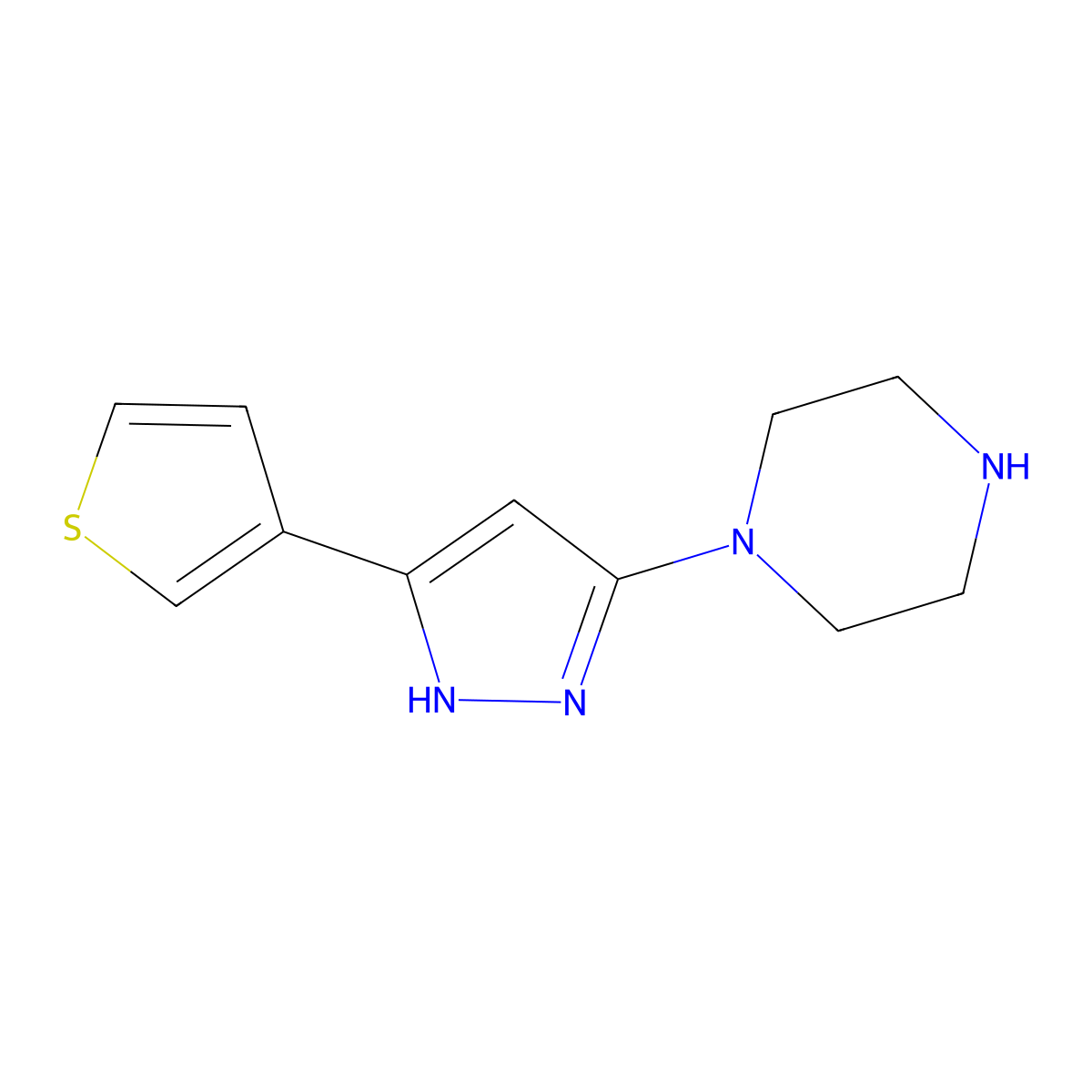 1-(3-(thiophen-3-yl)-1H-pyrazol-5-yl)piperazine molecular structure, CAS 1347102-02-6