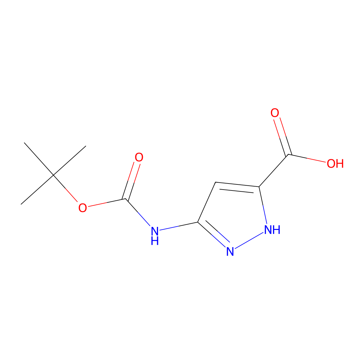 3-{[(tert-butoxy)carbonyl]amino}-1H-pyrazole-5-carboxylic acid molecular structure, CAS 1347130-57-7