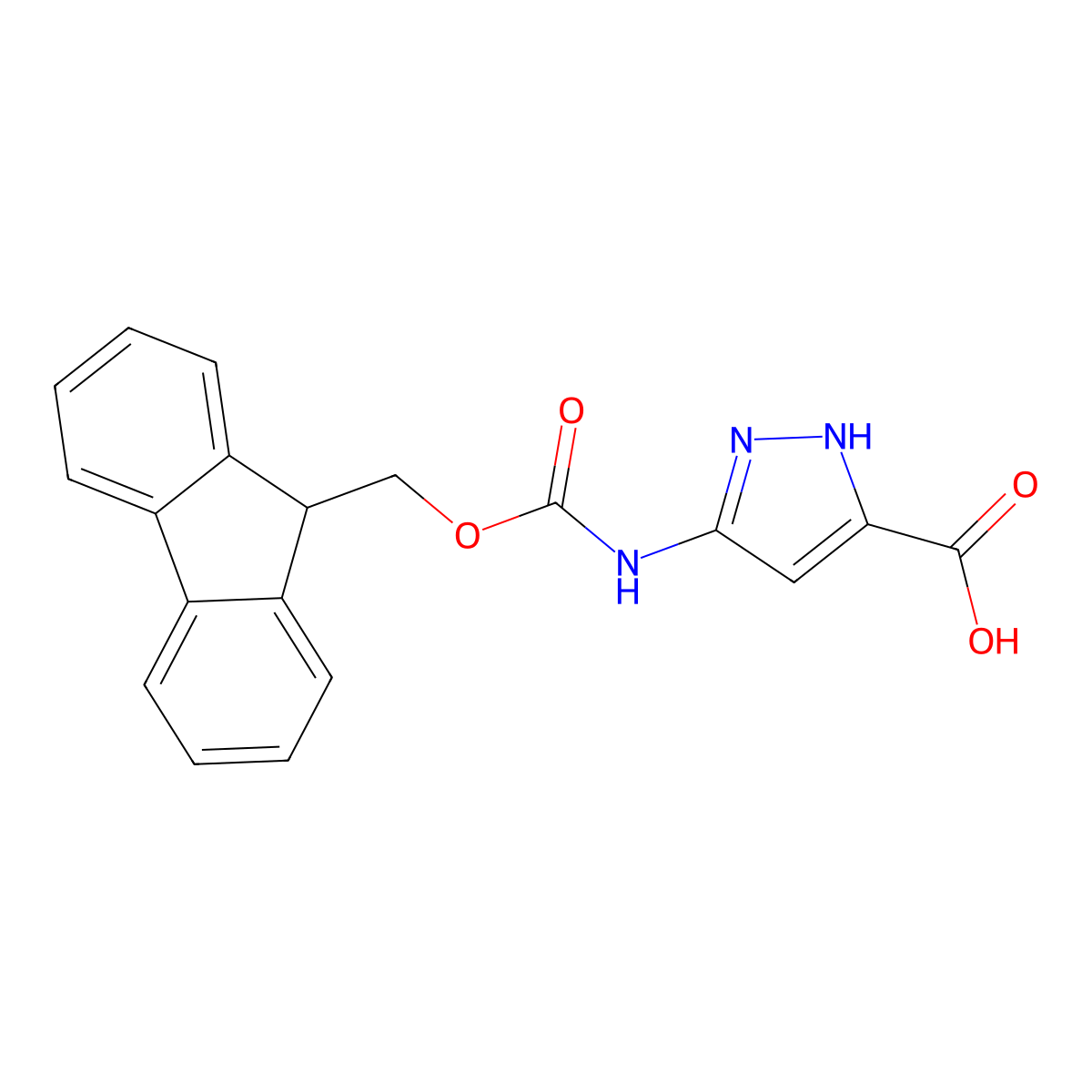 3-({[(9H-fluoren-9-yl)methoxy]carbonyl}amino)-1H-pyrazole-5-carboxylic acid molecular structure, CAS 1347130-73-7