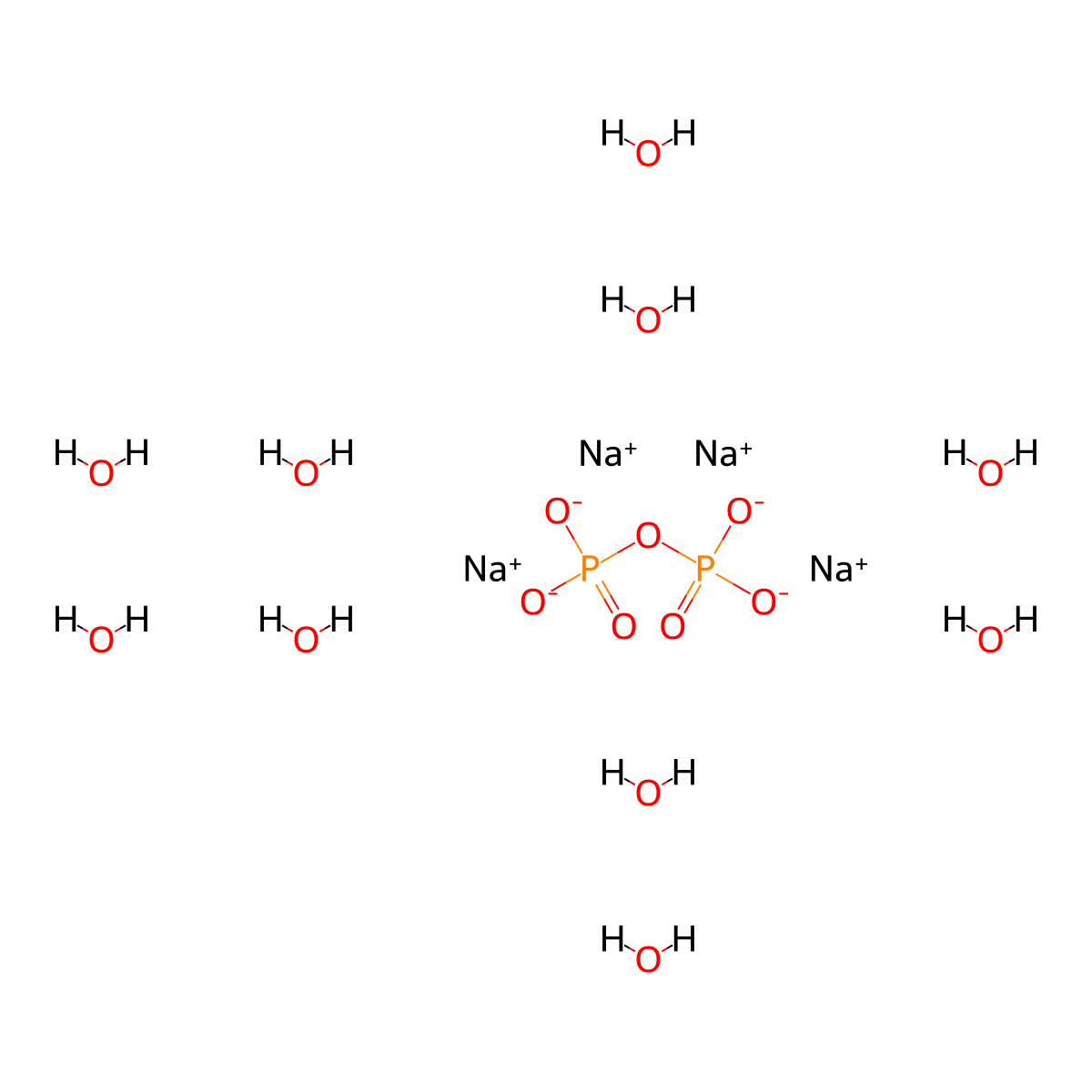 Sodium pyrophosphate decahydrate molecular structure, CAS 13472-36-1