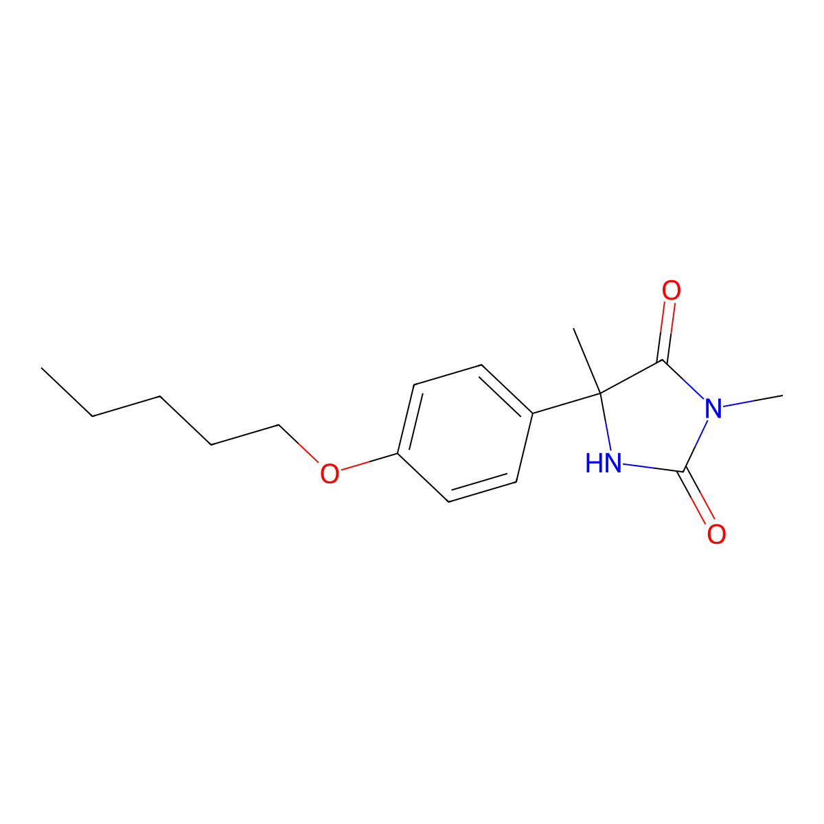2,4-Imidazolidinedione, 3,5-dimethyl-5-(4-(pentyloxy)phenyl)- molecular structure, CAS 134721-61-2