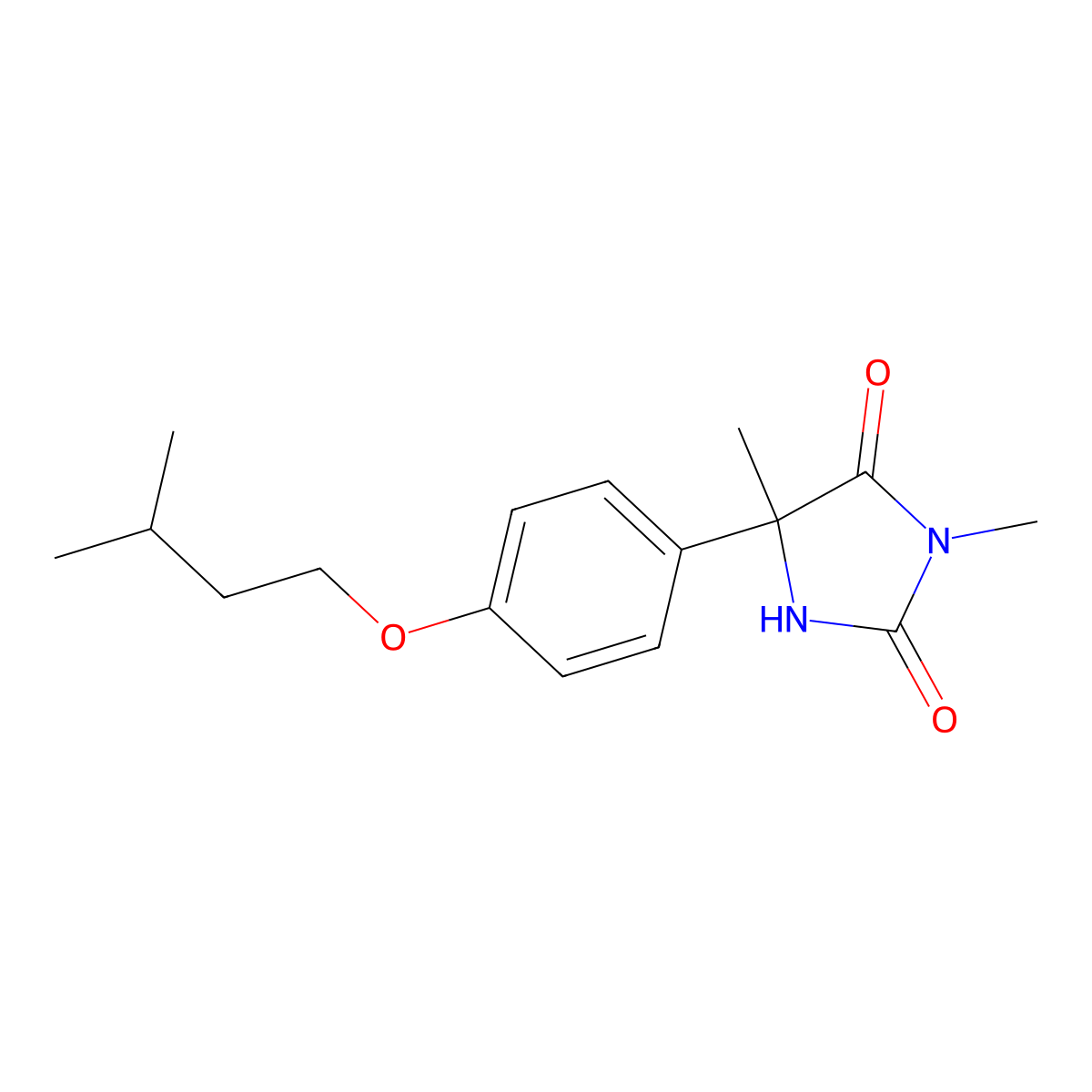 2,4-Imidazolidinedione, 3,5-dimethyl-5-(4-(3-methylbutoxy)phenyl)- molecular structure, CAS 134721-62-3