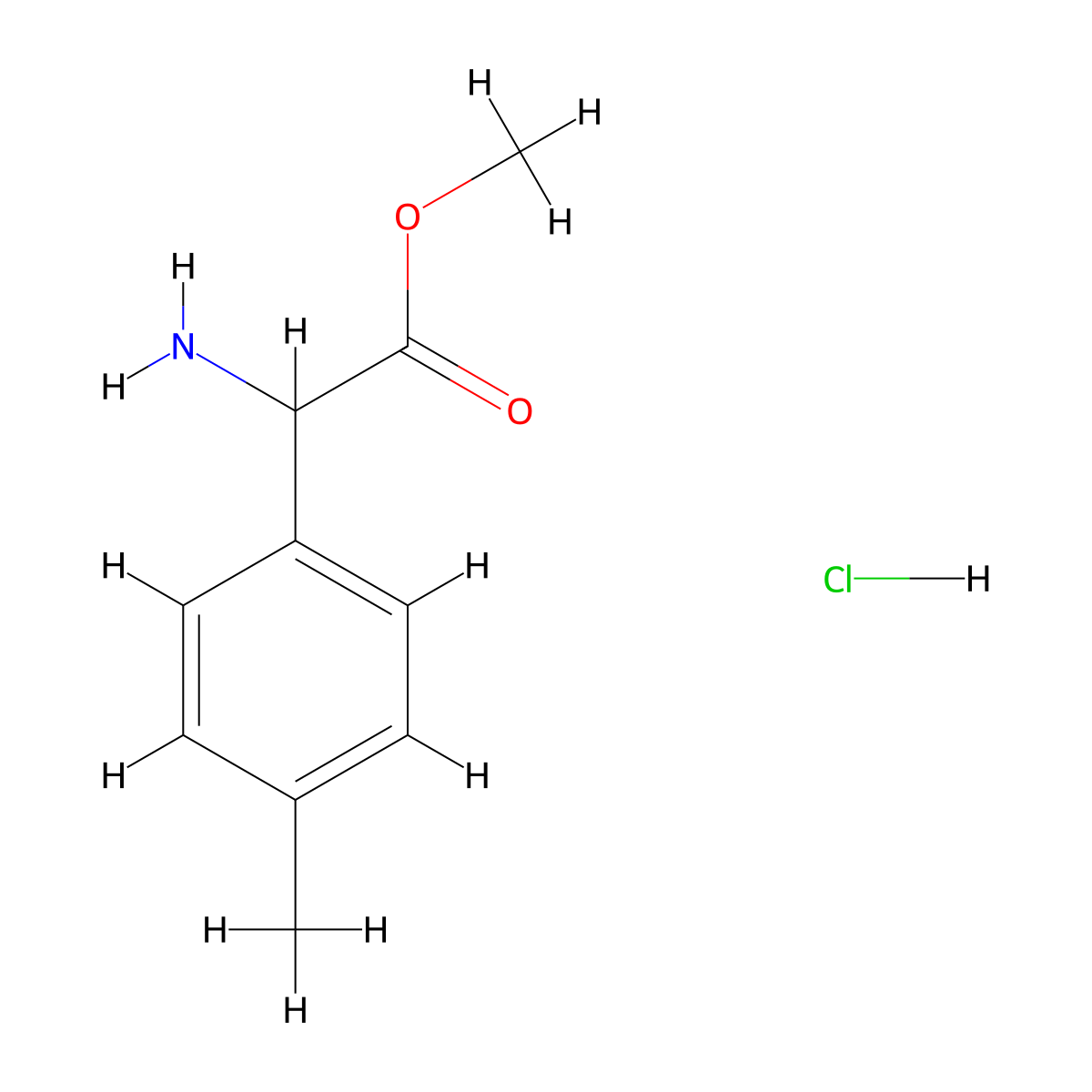Methyl amino(4-methylphenyl)acetate hydrochloride molecular structure, CAS 134722-09-1