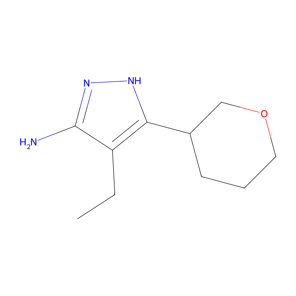 4-Ethyl-3-(oxan-3-YL)-1H-pyrazol-5-amine molecular structure, CAS 1347231-28-0
