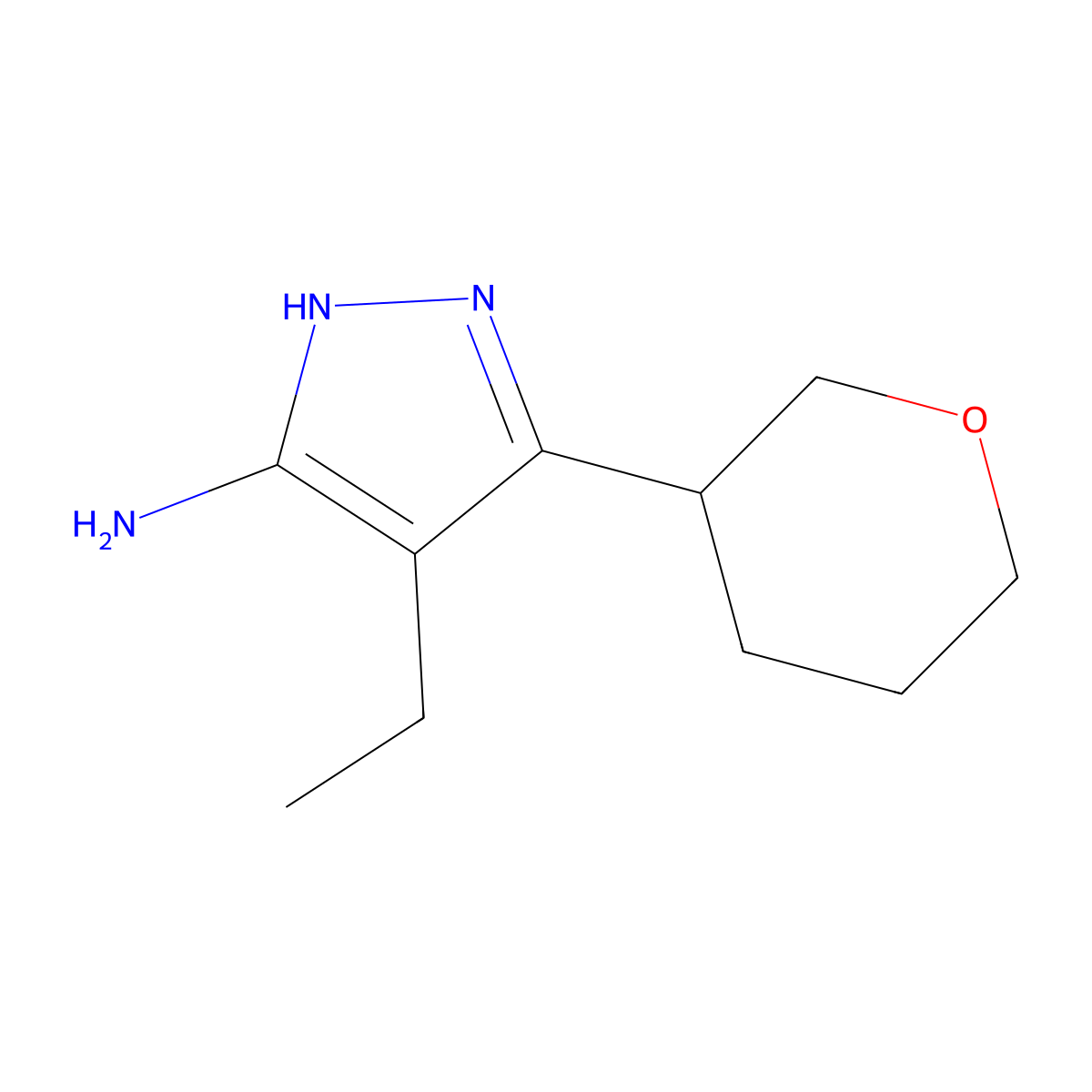 4-Ethyl-3-(oxan-3-YL)-1H-pyrazol-5-amine molecular structure, CAS 1347231-28-0