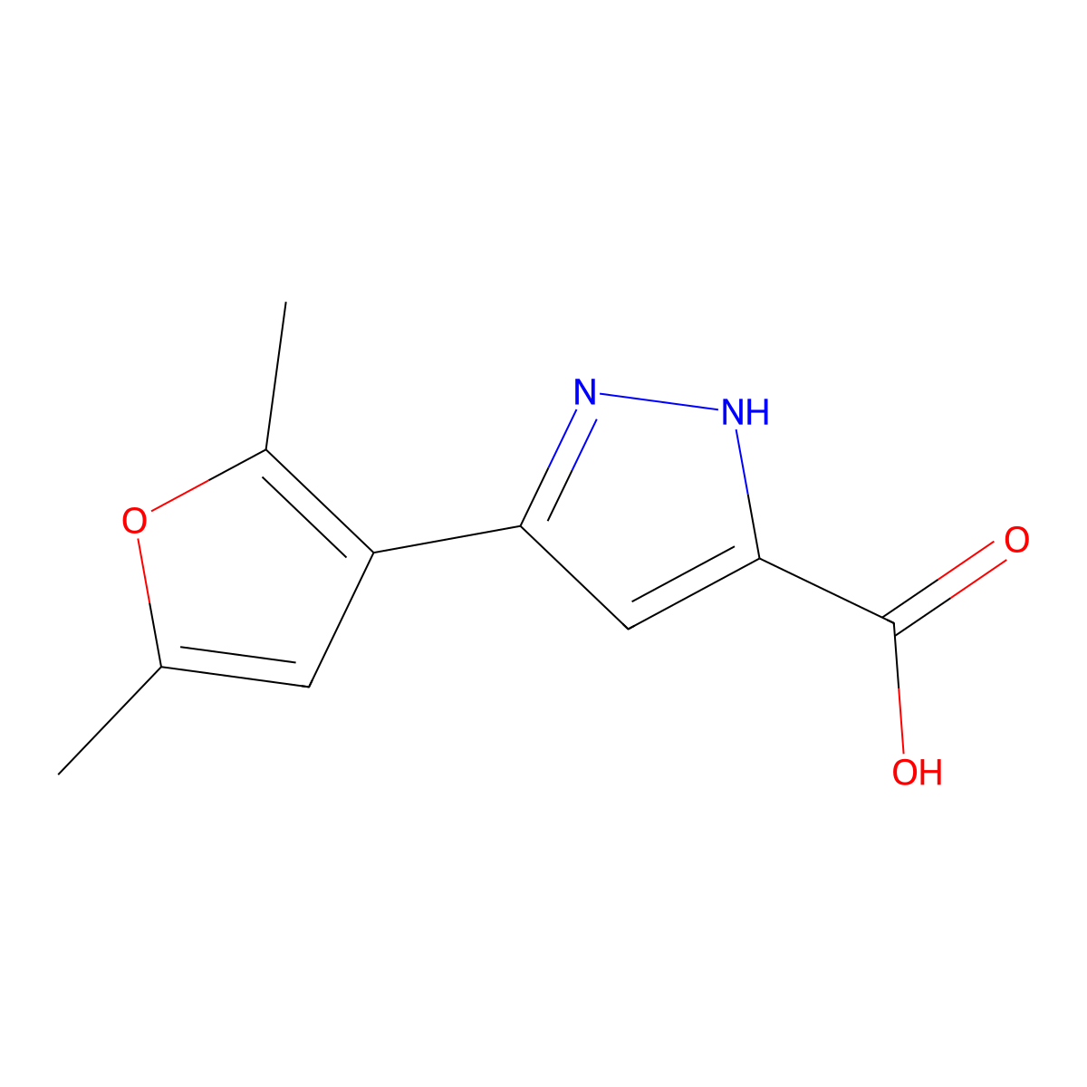 5-(2,5-dimethylfuran-3-yl)-1H-pyrazole-3-carboxylic acid molecular structure, CAS 1347231-69-9