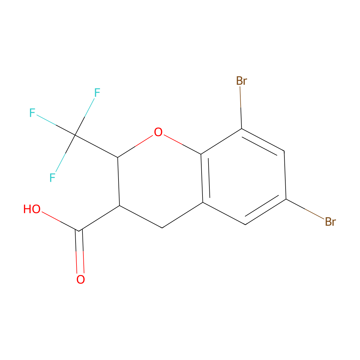6,8-Dibromo-2-(trifluoromethyl)-3,4-dihydro-2H-1-benzopyran-3-carboxylic acid molecular structure, CAS 1347275-41-5