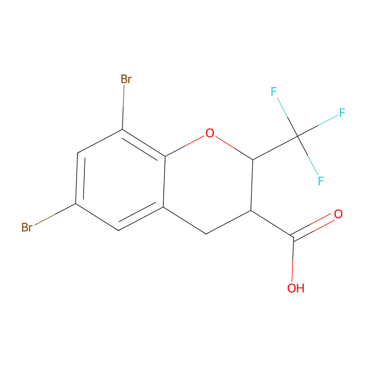 6,8-Dibromo-2-(trifluoromethyl)-3,4-dihydro-2H-1-benzopyran-3-carboxylic acid molecular structure, CAS 1347275-41-5