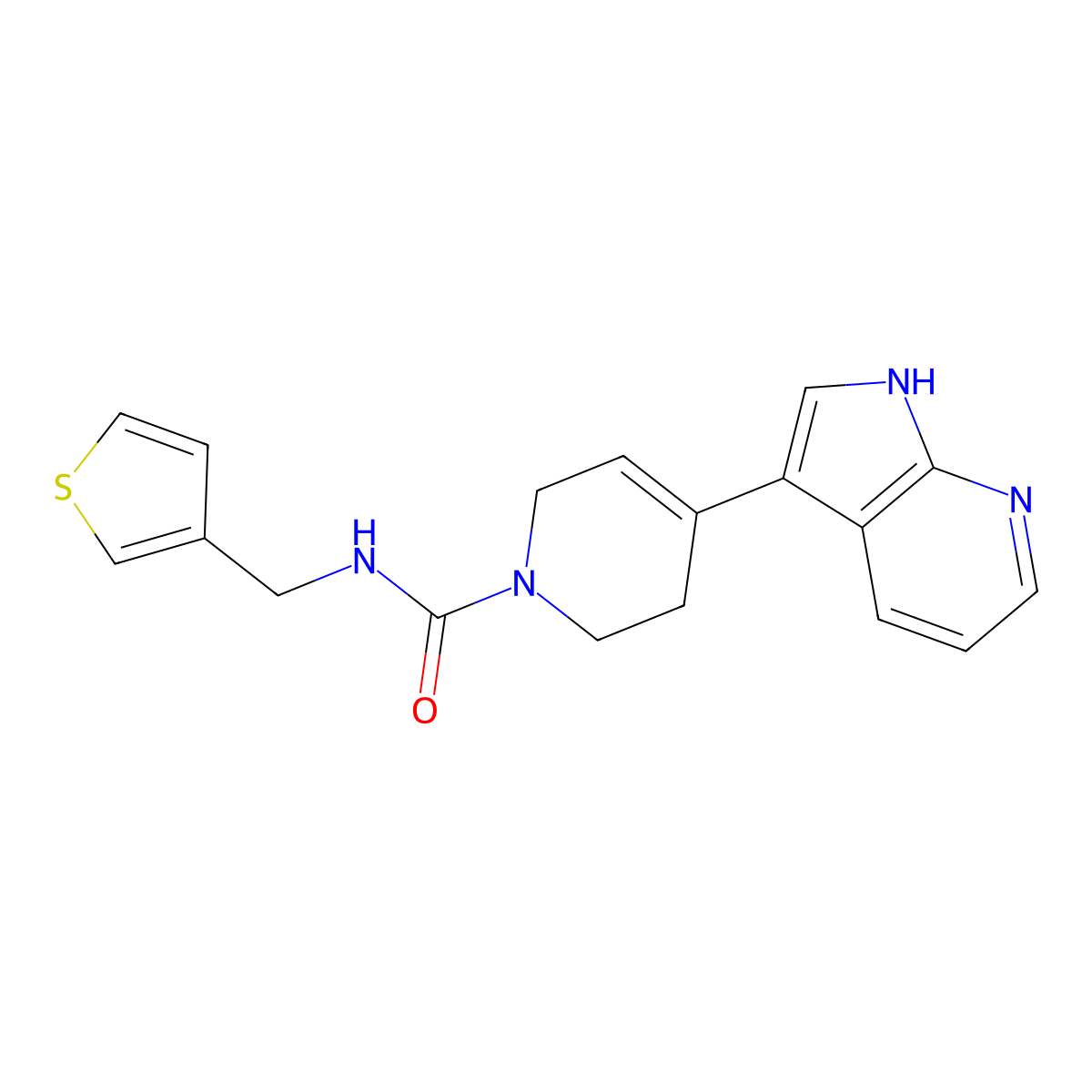 4-{1H-pyrrolo[2,3-b]pyridin-3-yl}-N-[(thiophen-3-yl)methyl]-1,2,3,6-tetrahydropyridine-1-carboxamide molecular structure, CAS 1347407-78-6
