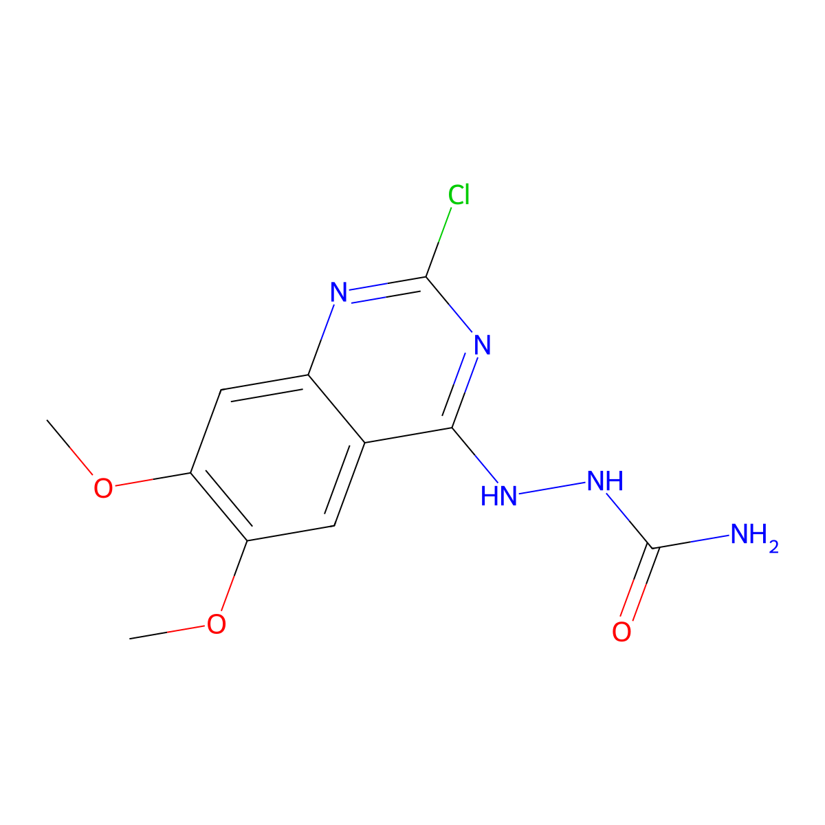 Hydrazinecarboxamide, 2-(2-chloro-6,7-dimethoxy-4-quinazolinyl)- molecular structure, CAS 134749-19-2