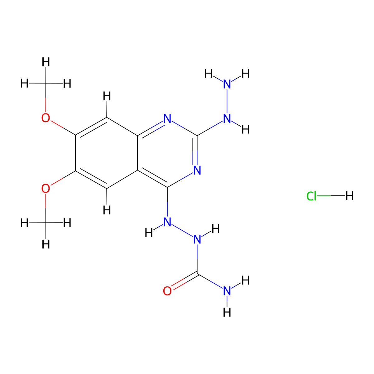 Hydrazinecarboxamide, 2-(2-hydrazino-6,7-dimethoxy-4-quinazolinyl)-, monohydrochloride molecular structure, CAS 134749-27-2