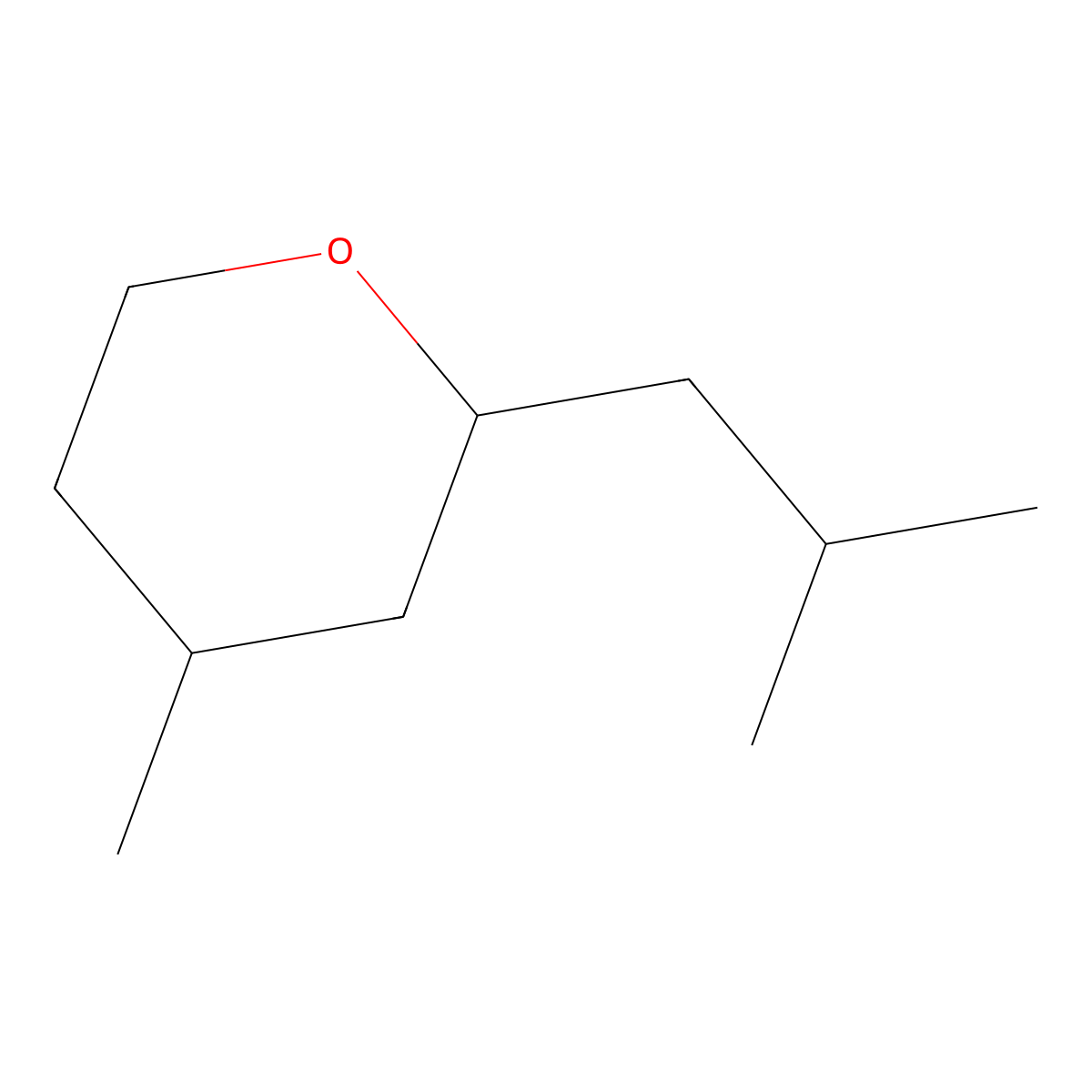 2H-Pyran, tetrahydro-4-methyl-2-(2-methylpropyl)- molecular structure, CAS 13477-62-8