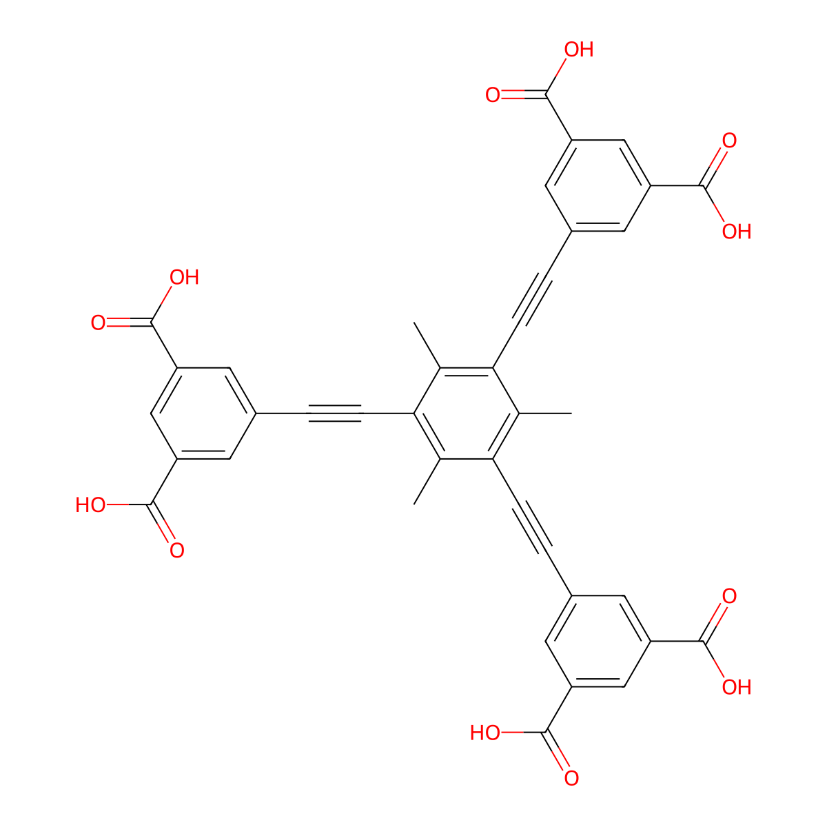 5,5',5''-((2,4,6-Trimethylbenzene-1,3,5-triyl)tris(ethyne-2,1-diyl))triisophthalic acid molecular structure, CAS 1347748-56-4