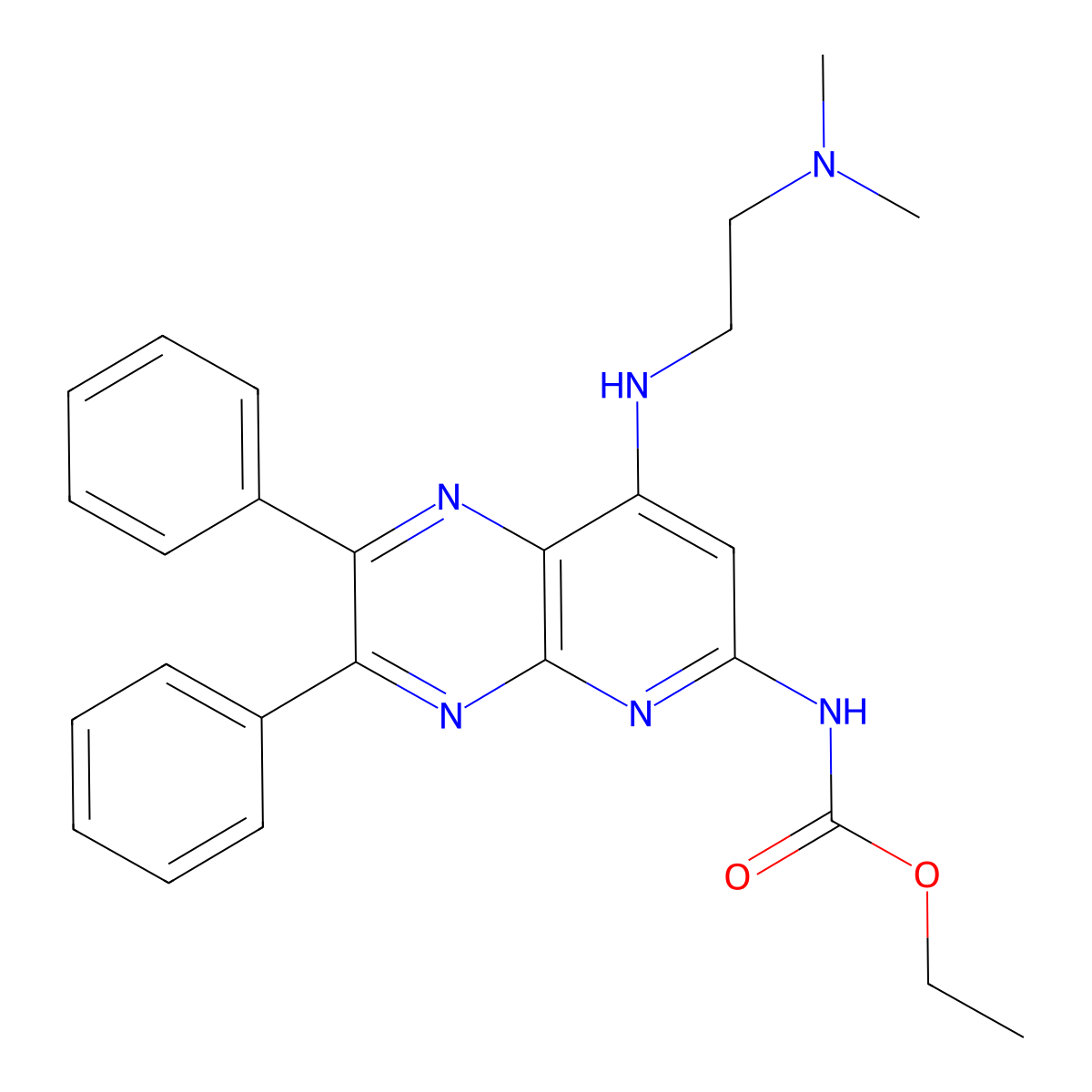 Ethyl (8-((2-(dimethylamino)ethyl)amino)-2,3-diphenylpyrido[2,3-b]pyrazin-6-yl)carbamate molecular structure, CAS 1347749-97-6