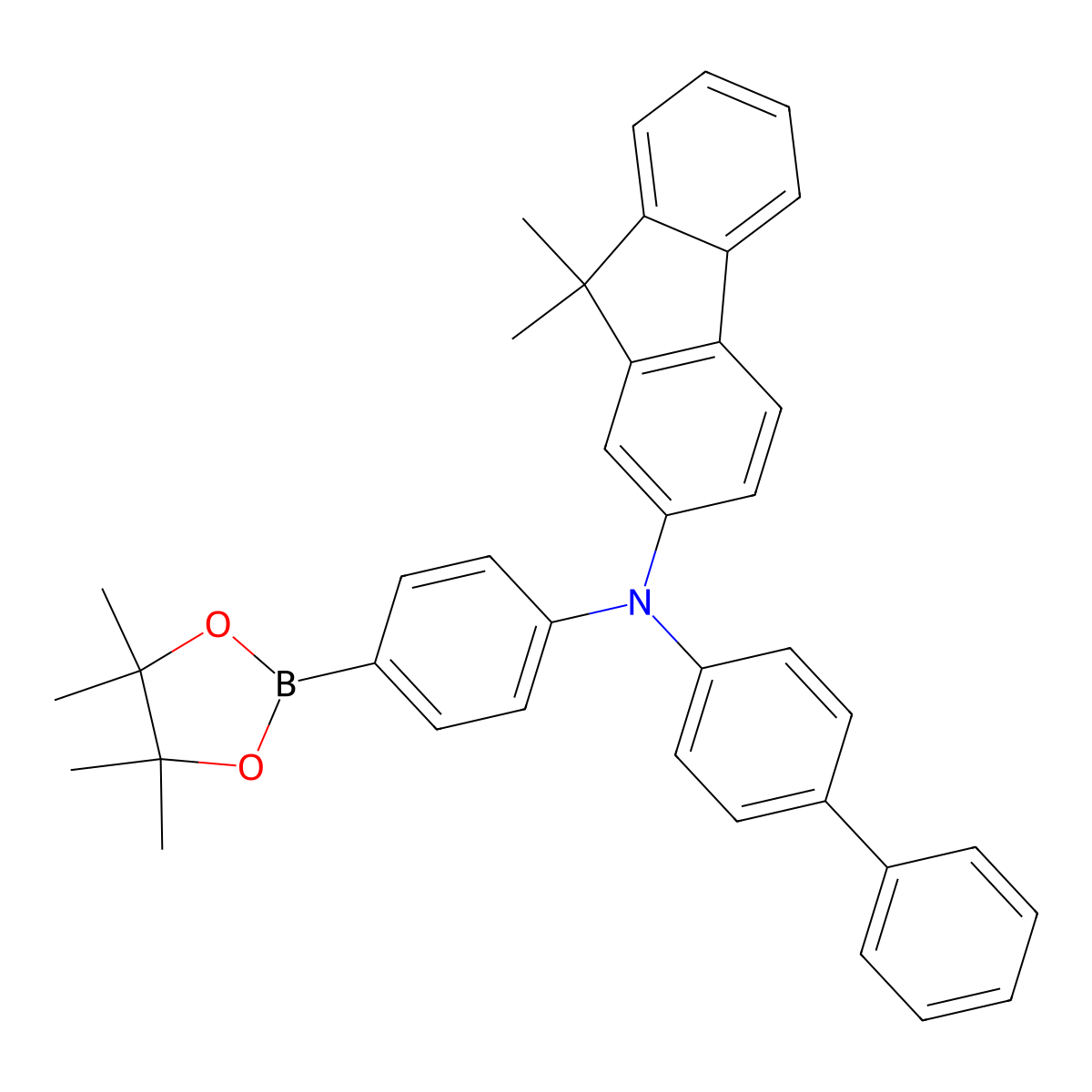N-([1,1'-biphenyl]-4-yl)-9,9-dimethyl-N-(4-(4,4,5,5-tetramethyl-1,3,2-dioxaborolan-2-yl)phenyl)-9H-fluoren-2-amine molecular structure, CAS 1347758-80-8