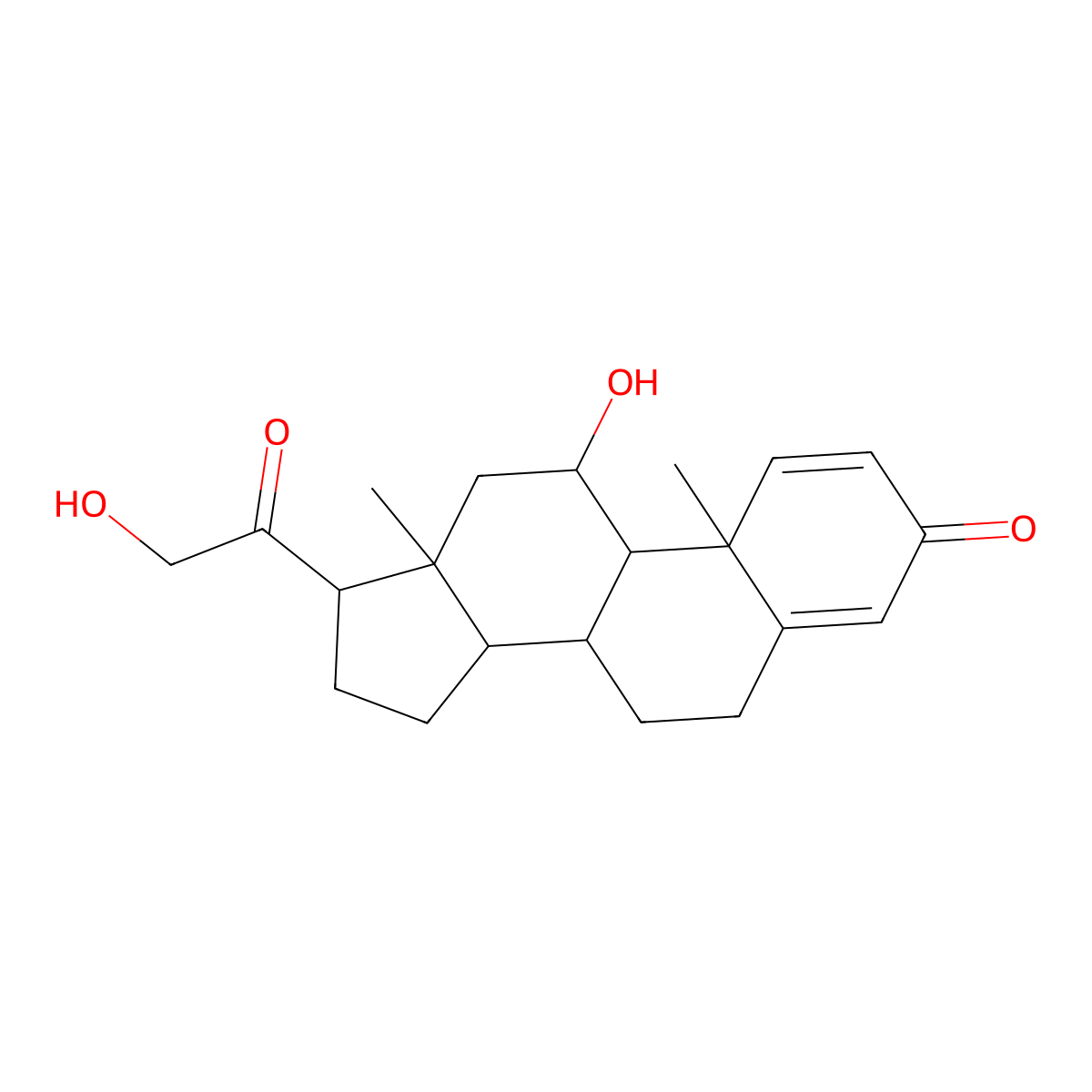 Pregna-1,4-diene-3,20-dione, 11,21-dihydroxy-, (11beta)- molecular structure, CAS 13479-38-4